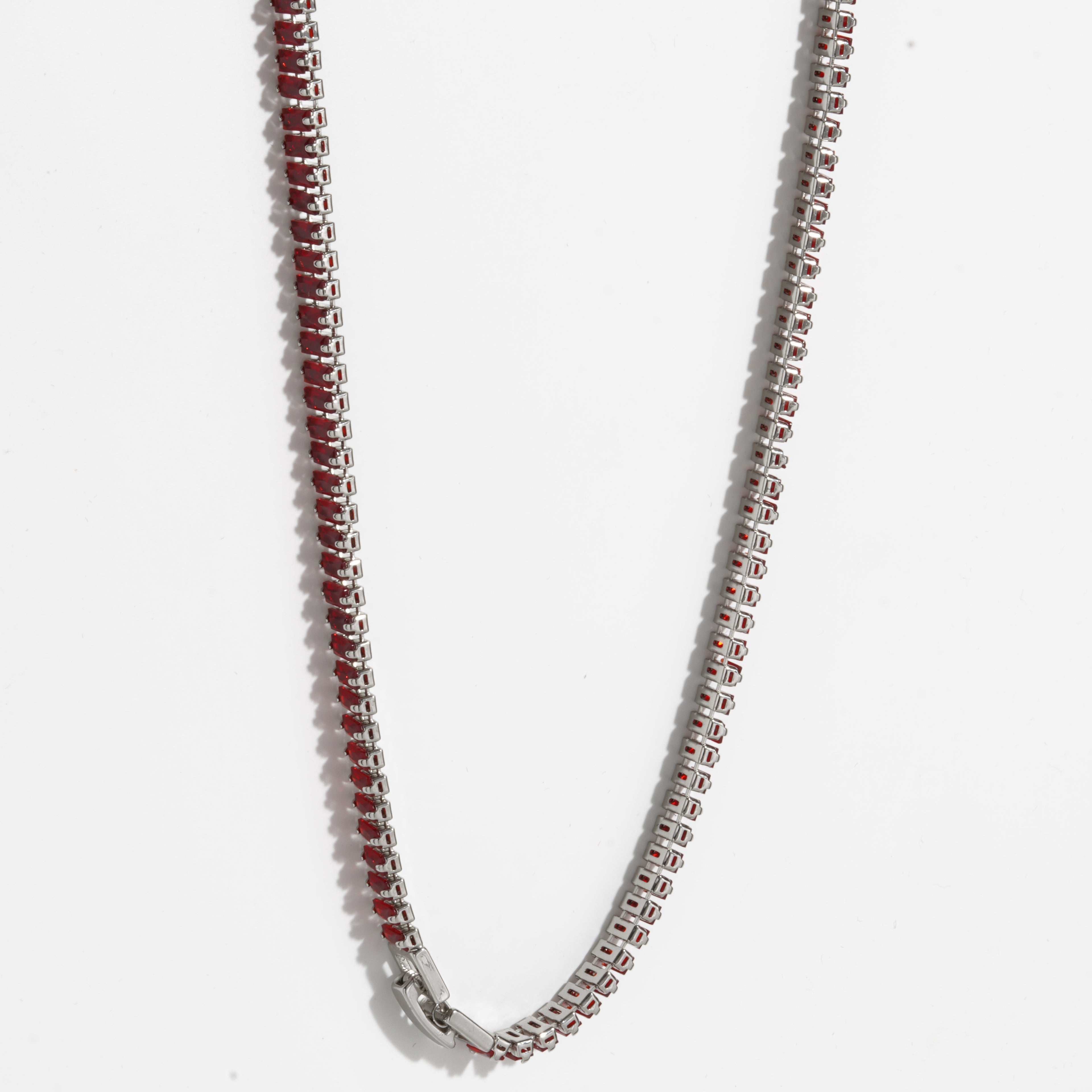 Red Diamond Silver Unisex Tennis Chain.