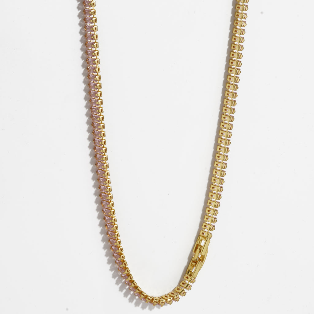 Pink Diamond silver Unisex Tennis Chain
