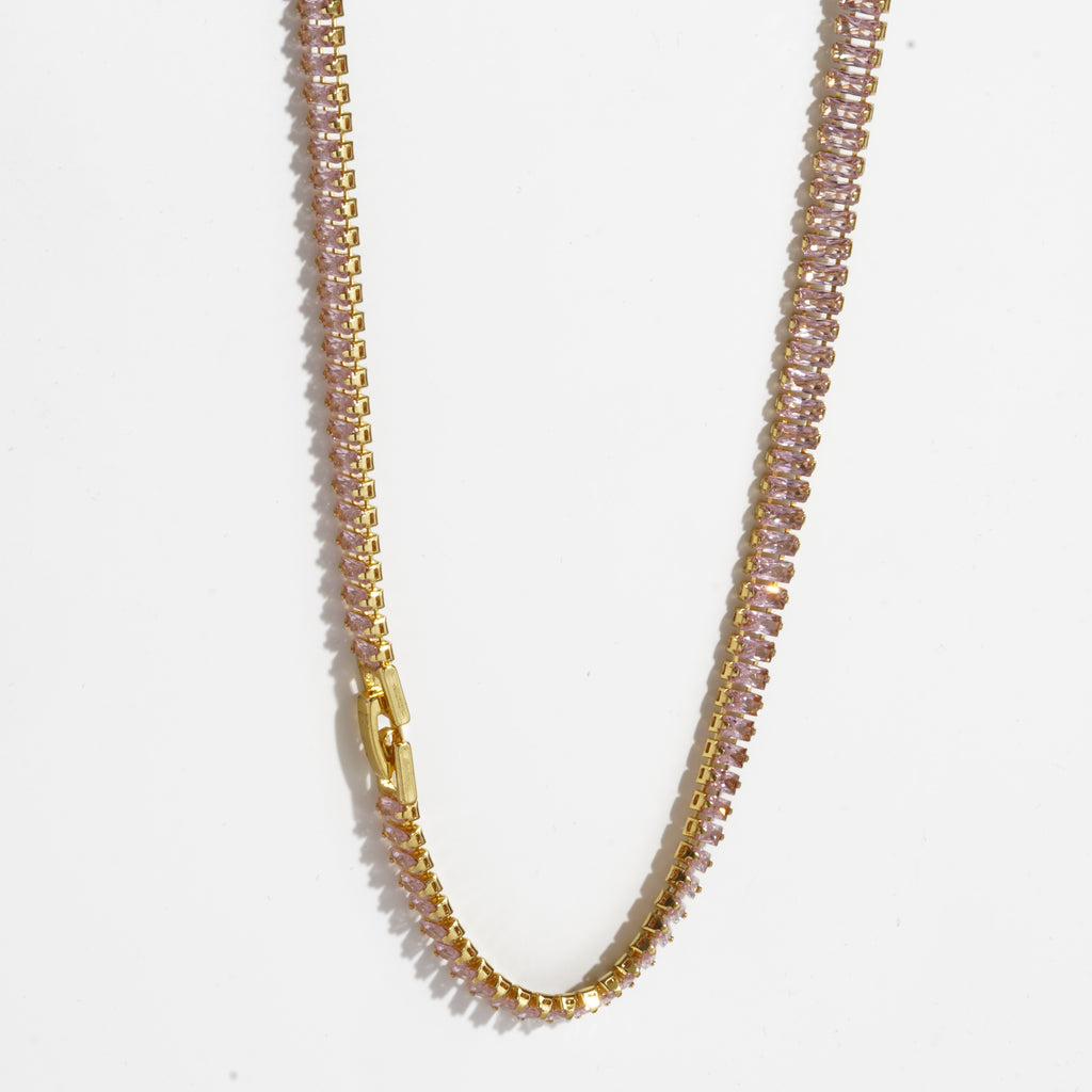 Pink Diamond silver Unisex Tennis Chain
