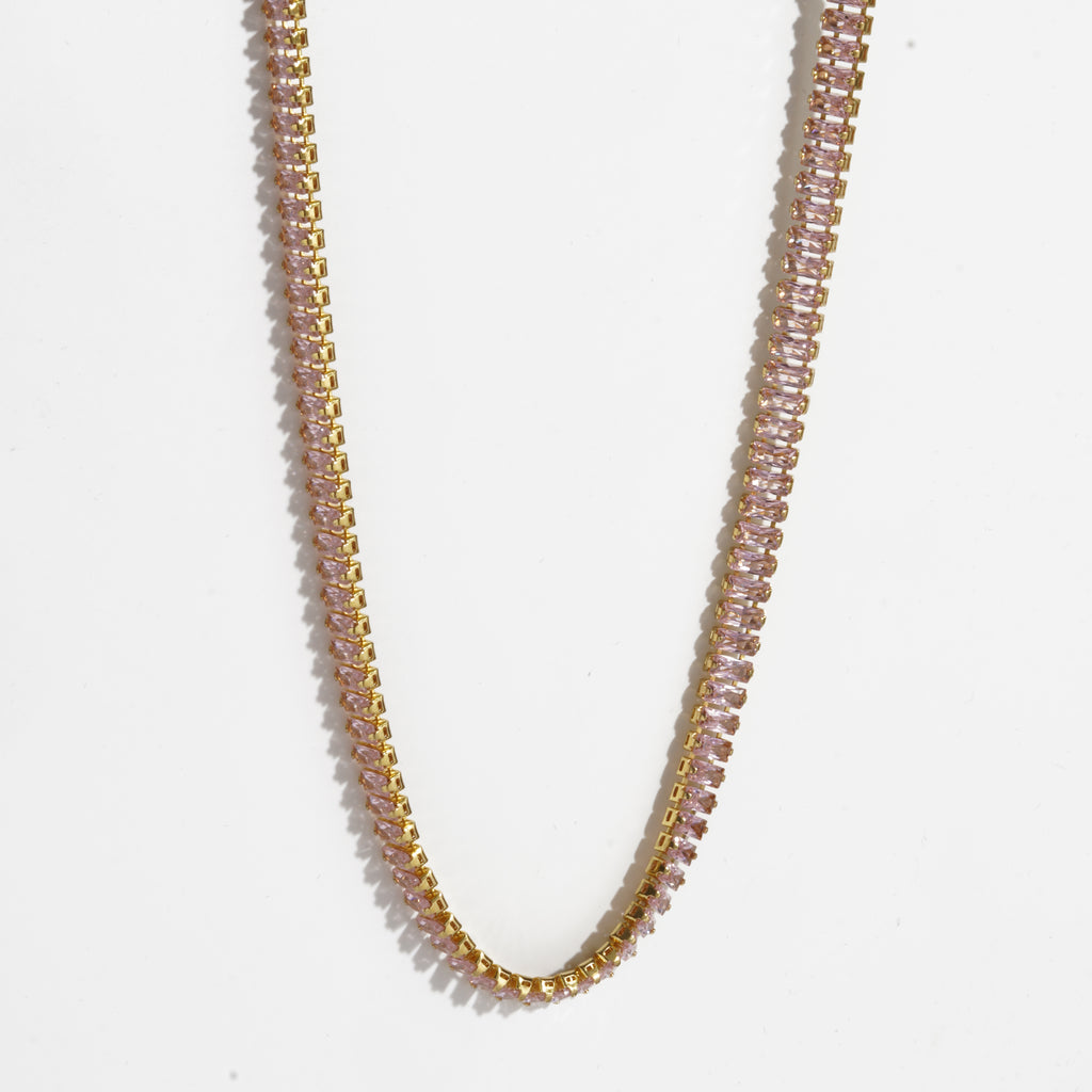 Pink Diamond silver Unisex Tennis Chain