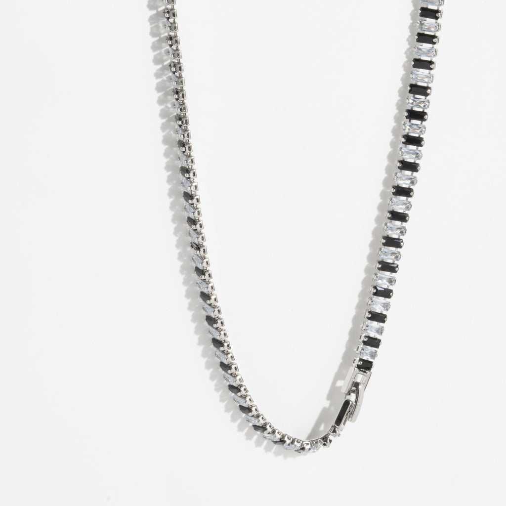 Black & White Diamond Silver Unisex Tennis Chain