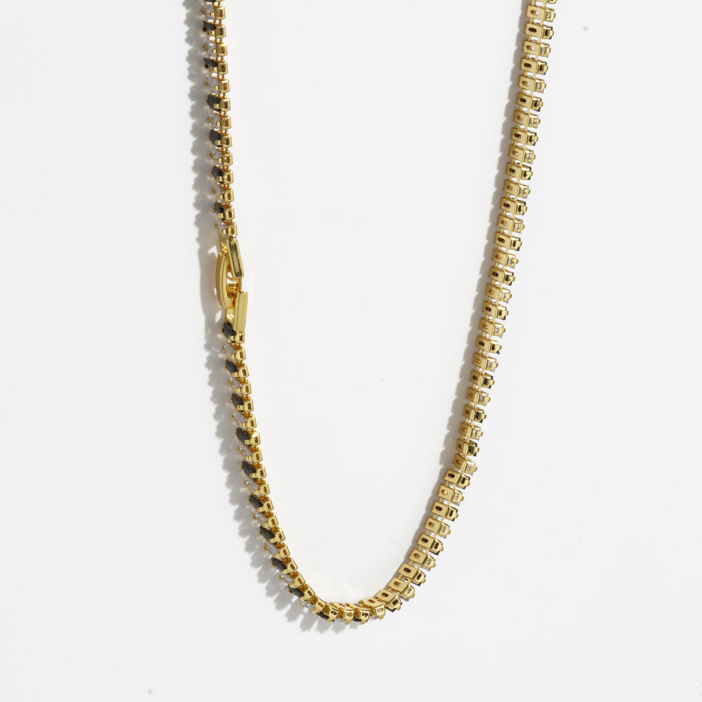 Black & White Diamond Unisex Golden Tennis Chain