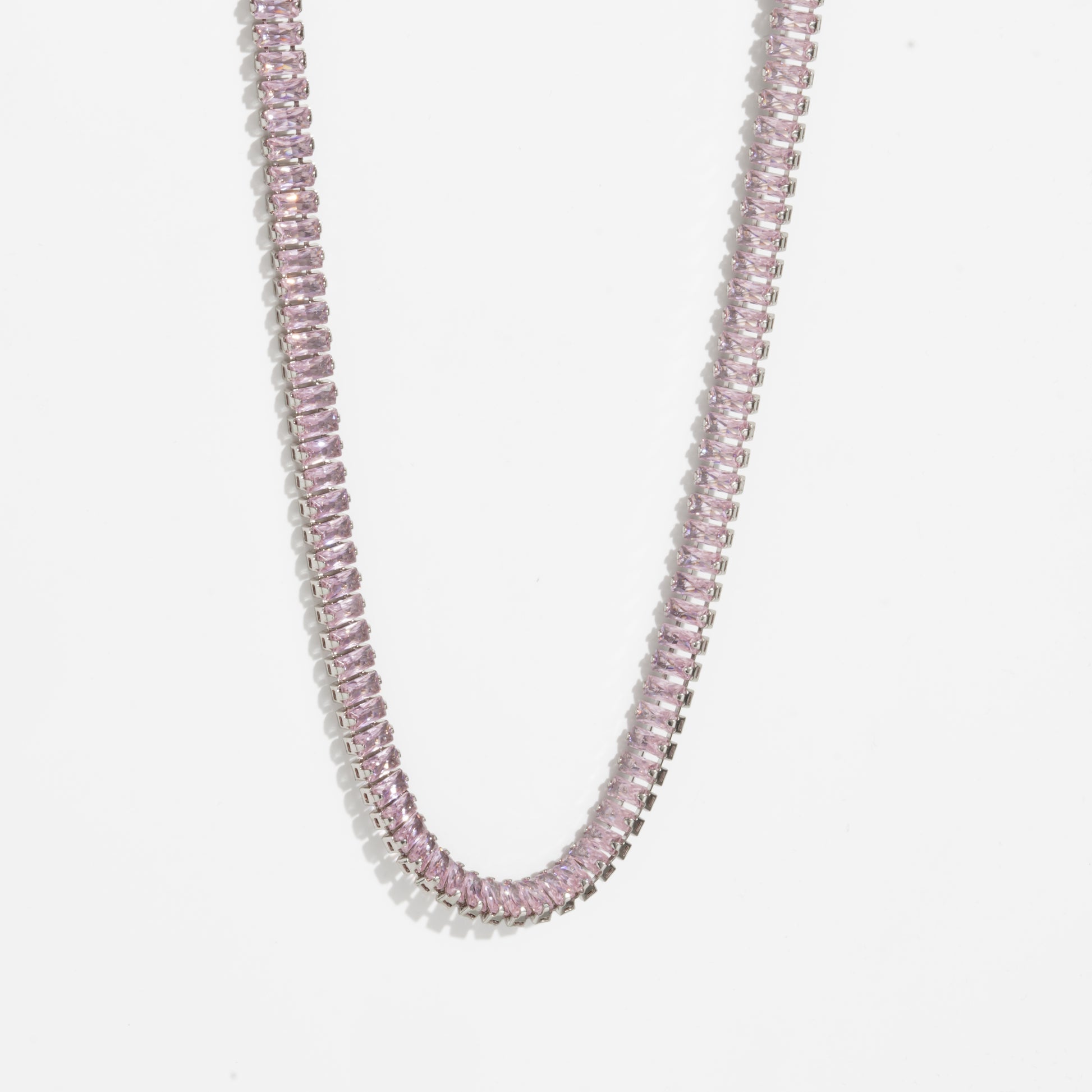 Pink Diamond Unisex Silver Tennis Chain