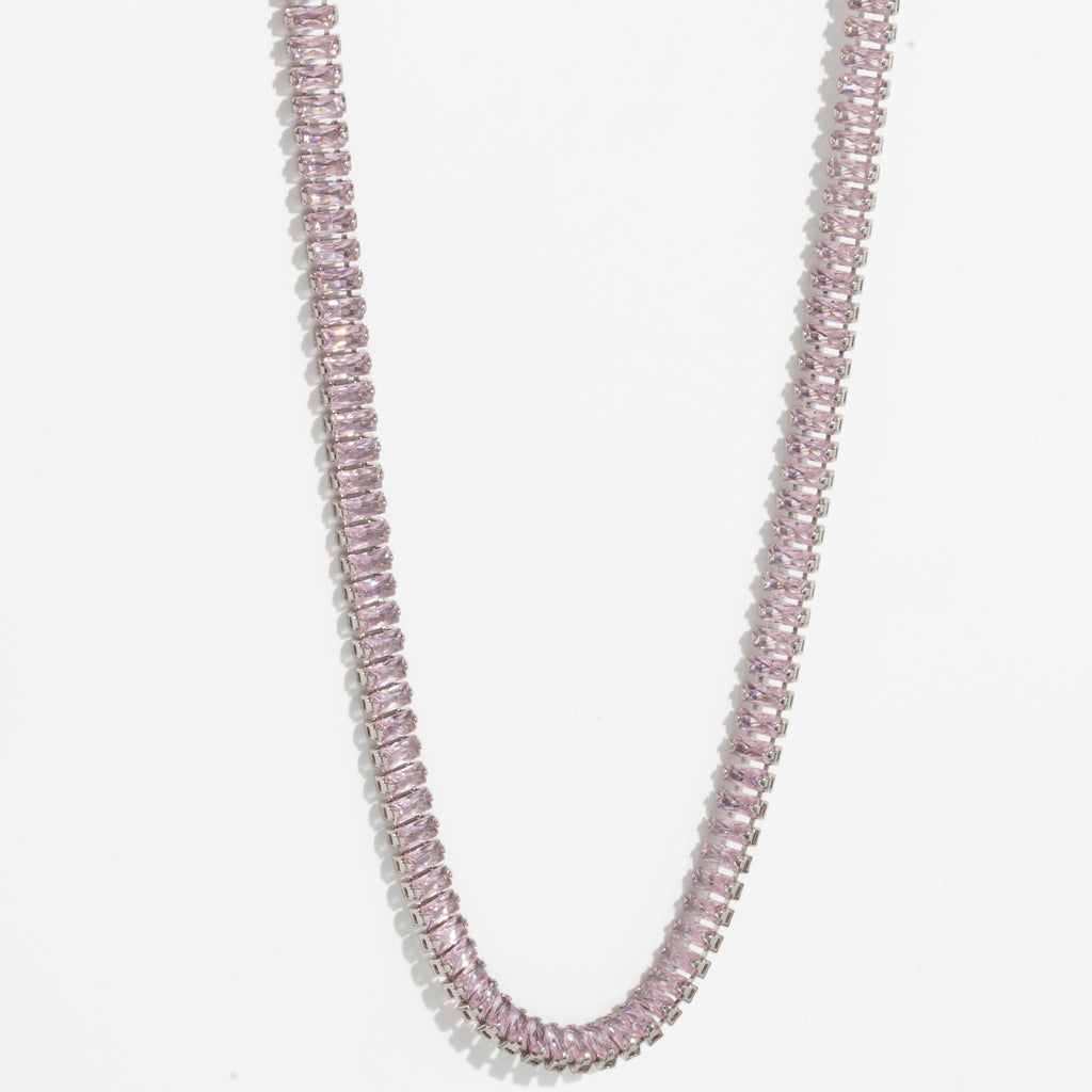 Pink Diamond Unisex Silver Tennis Chain