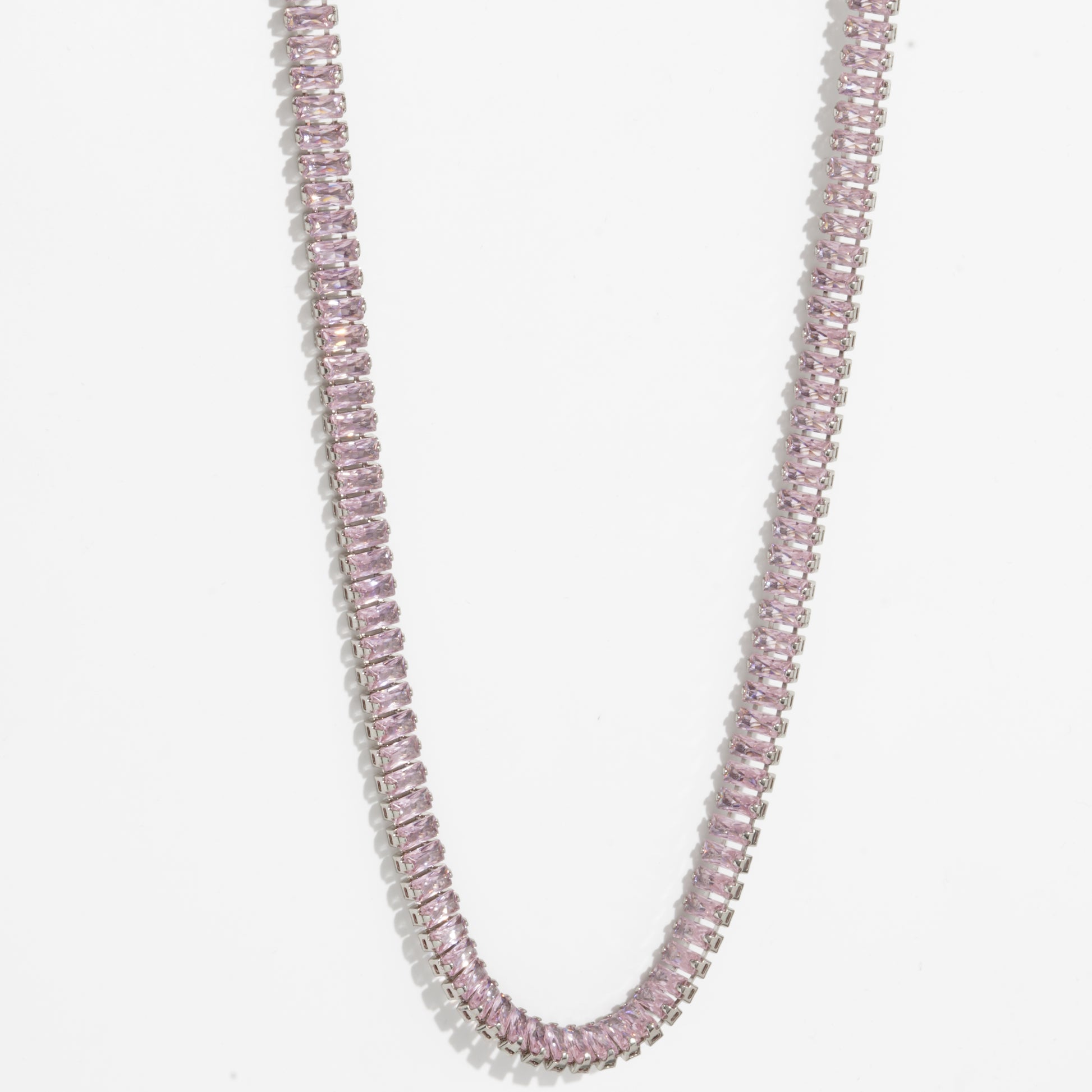 Pink Diamond Unisex Silver Tennis Chain