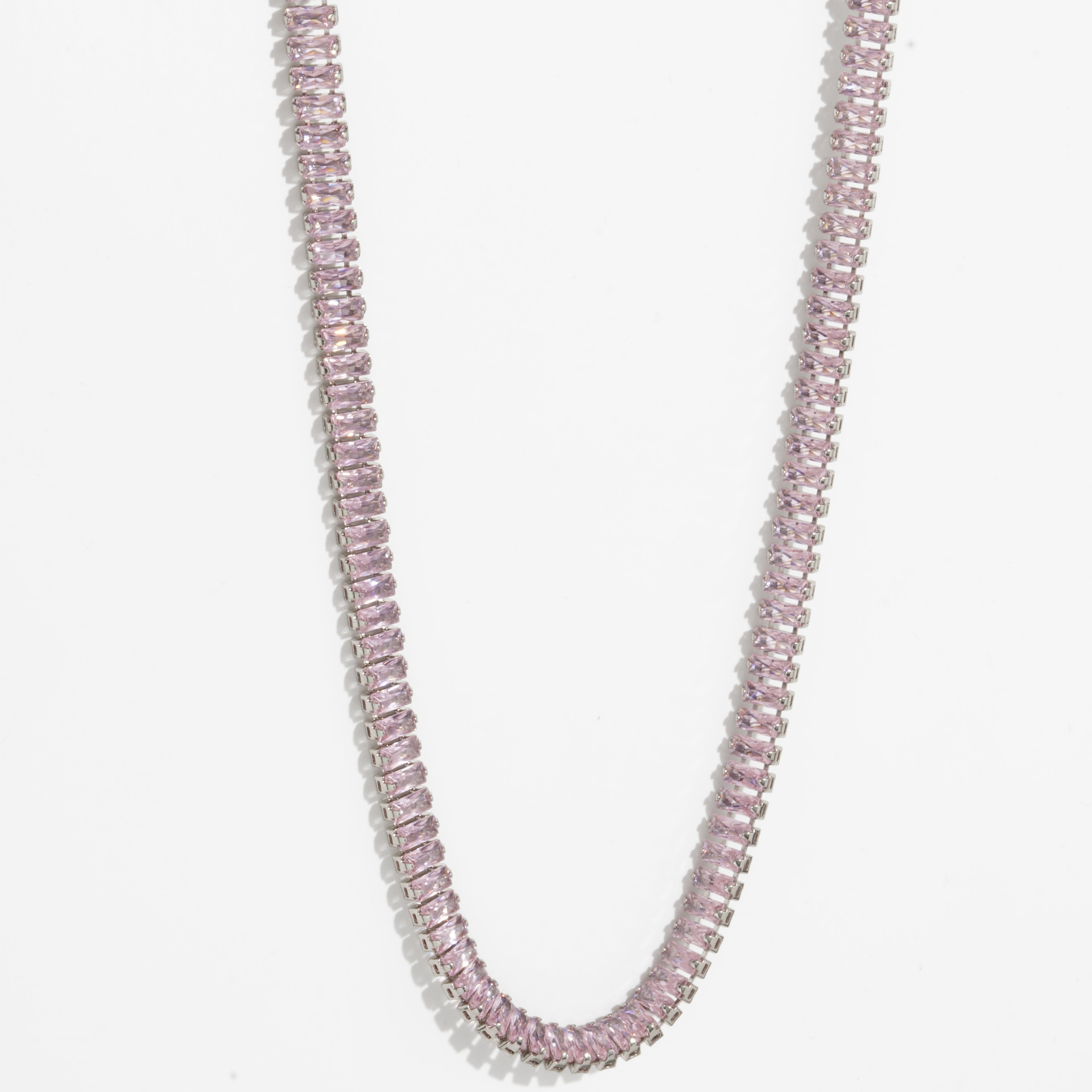 Pink Diamond Unisex Silver Tennis Chain