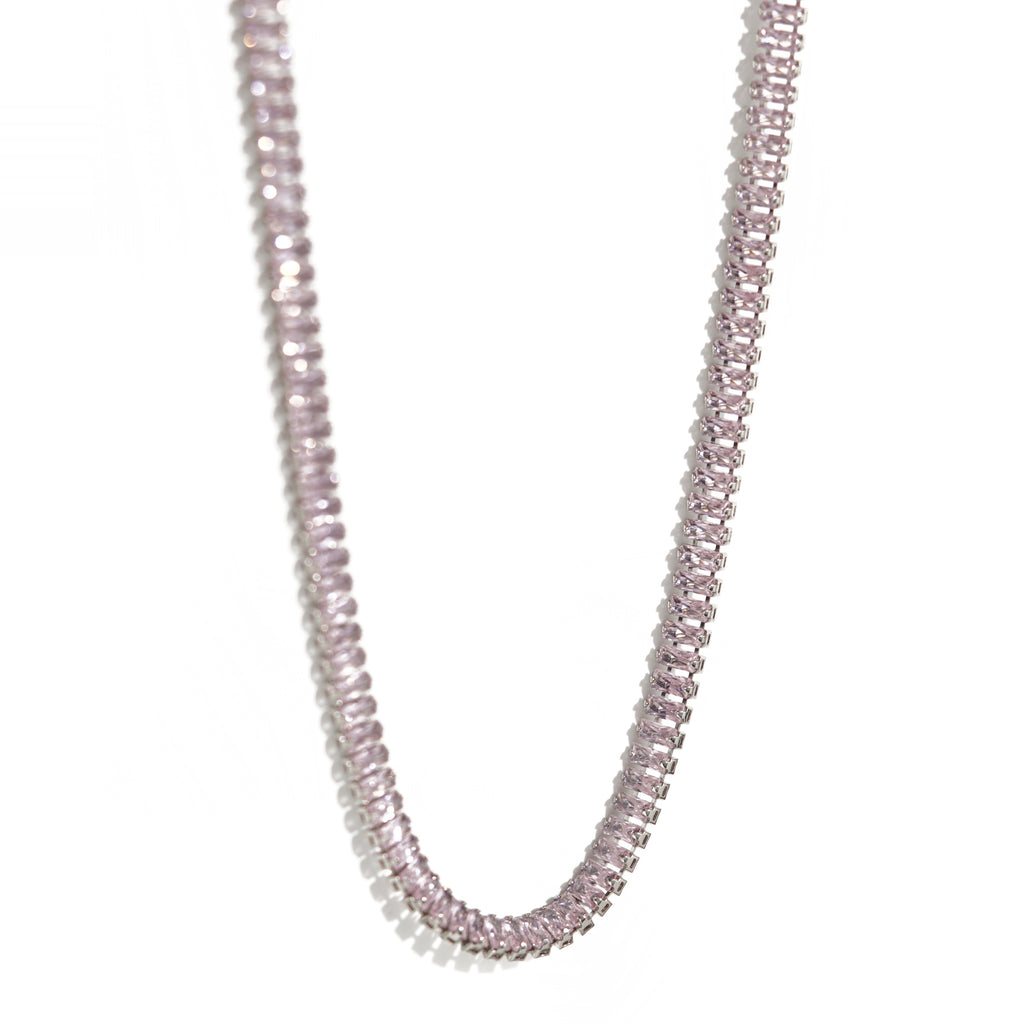 Pink Diamond Unisex Silver Tennis Chain