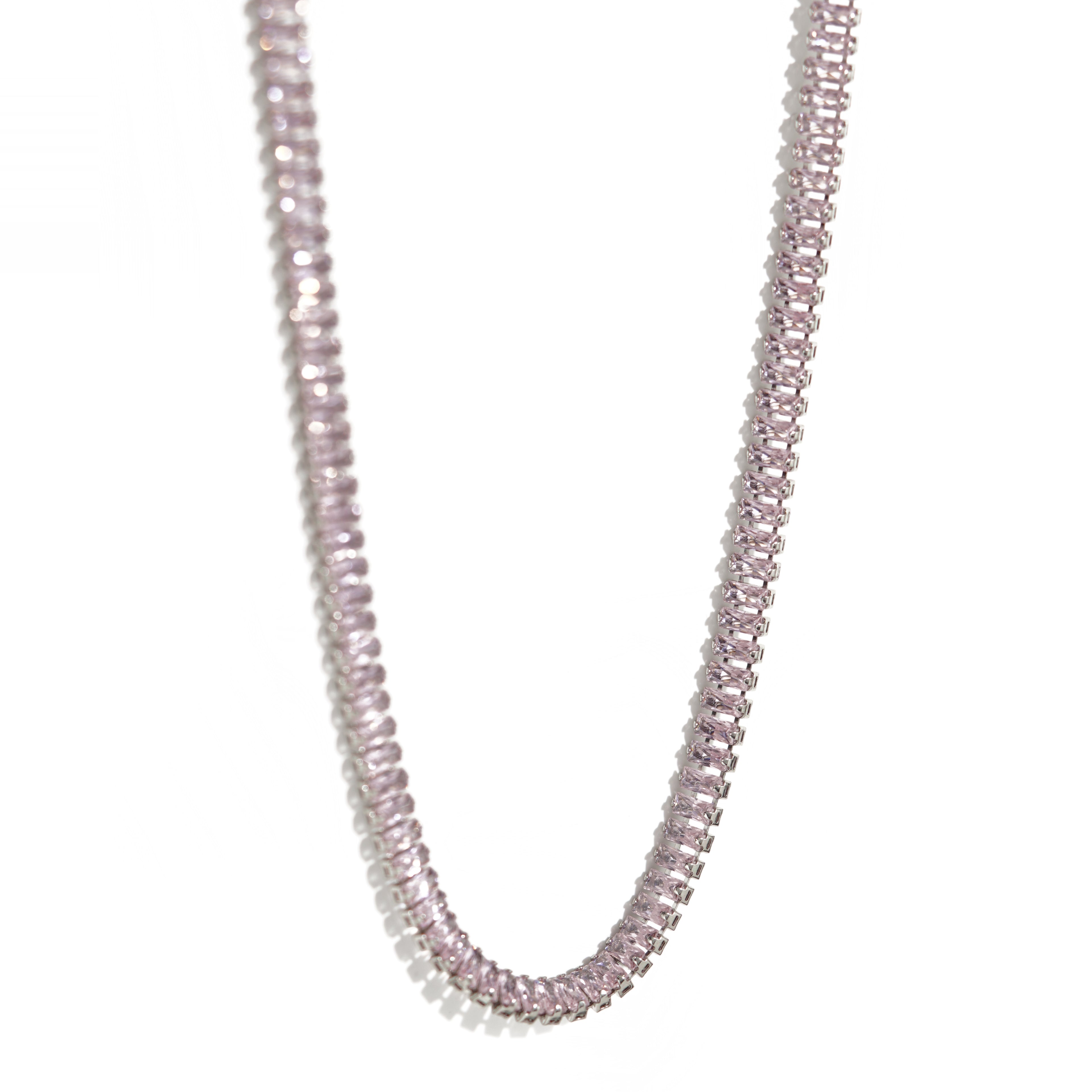 Pink Diamond Unisex Silver Tennis Chain