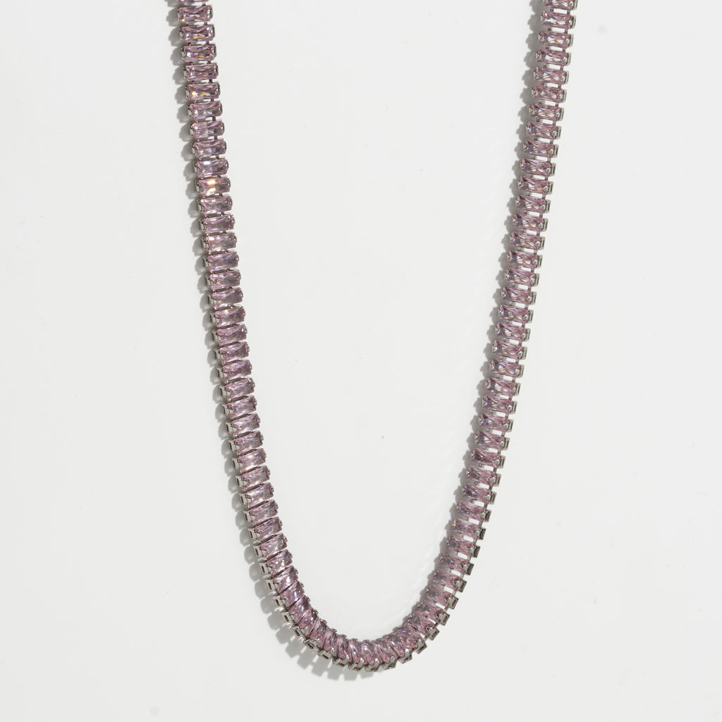 Pink Diamond Unisex Silver Tennis Chain