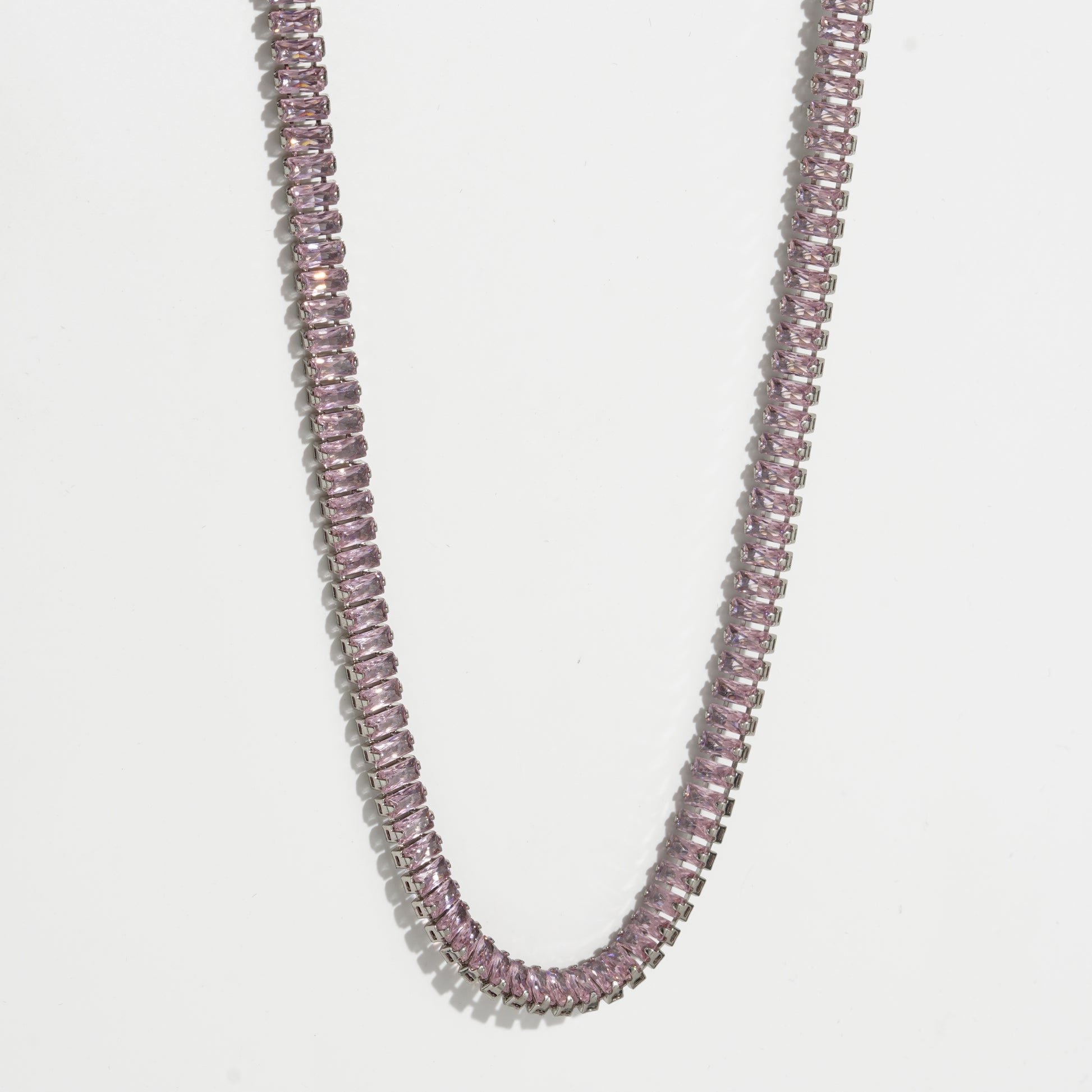 Pink Diamond Unisex Silver Tennis Chain