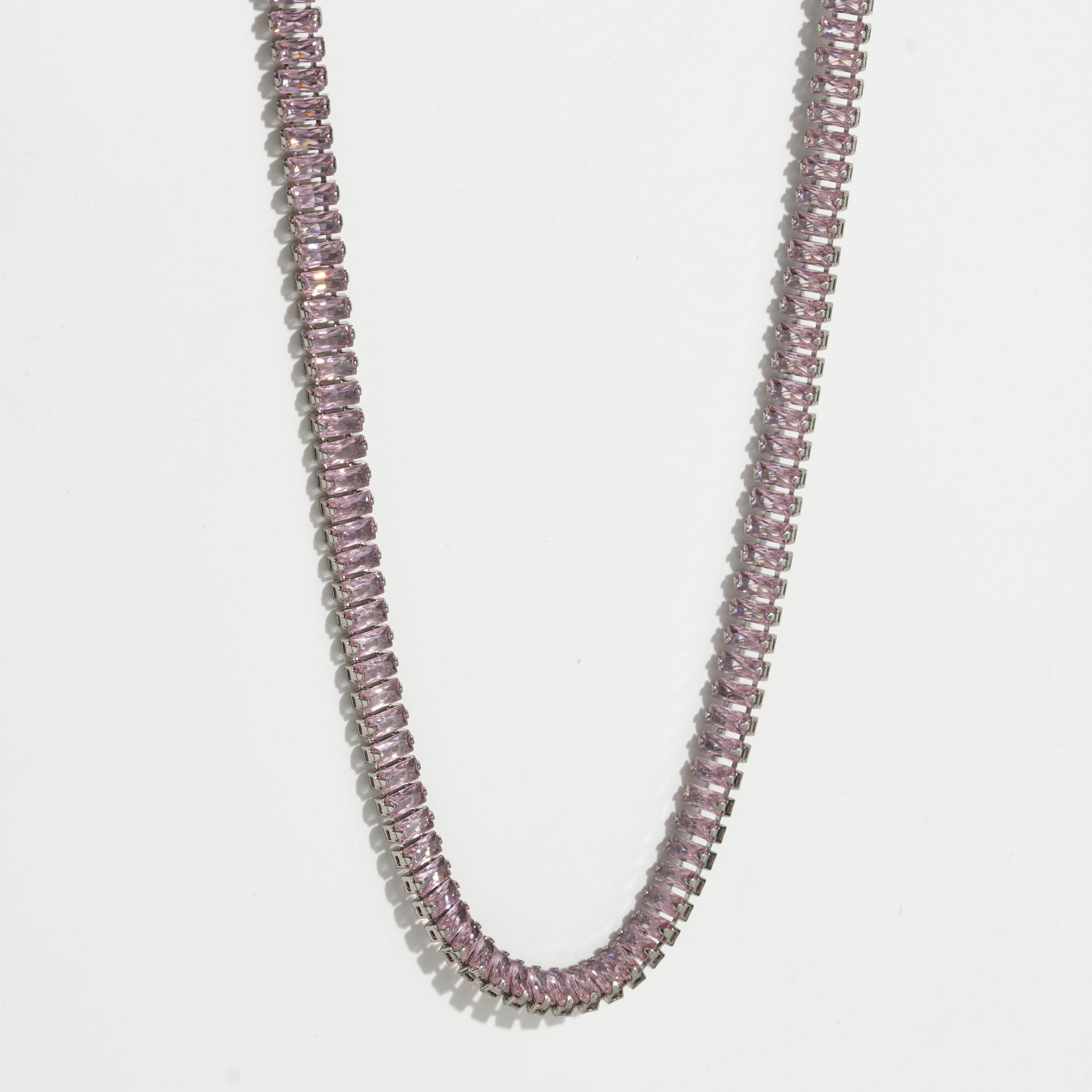 Pink Diamond Unisex Silver Tennis Chain