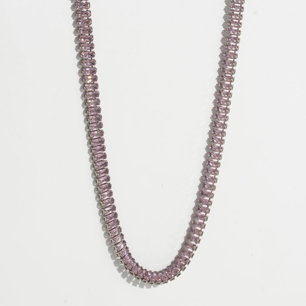 Pink Diamond Unisex Silver Tennis Chain