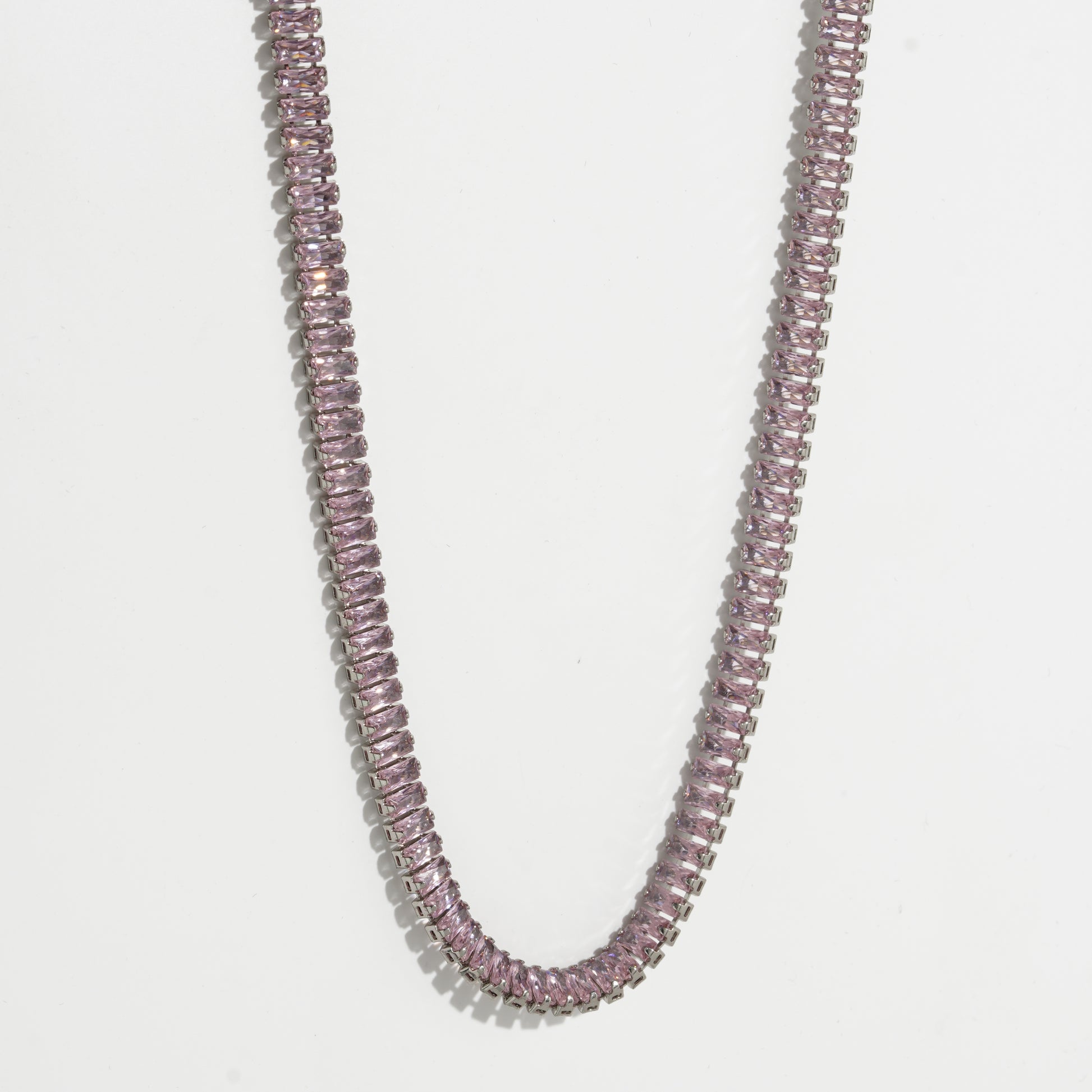 Pink Diamond Unisex Silver Tennis Chain