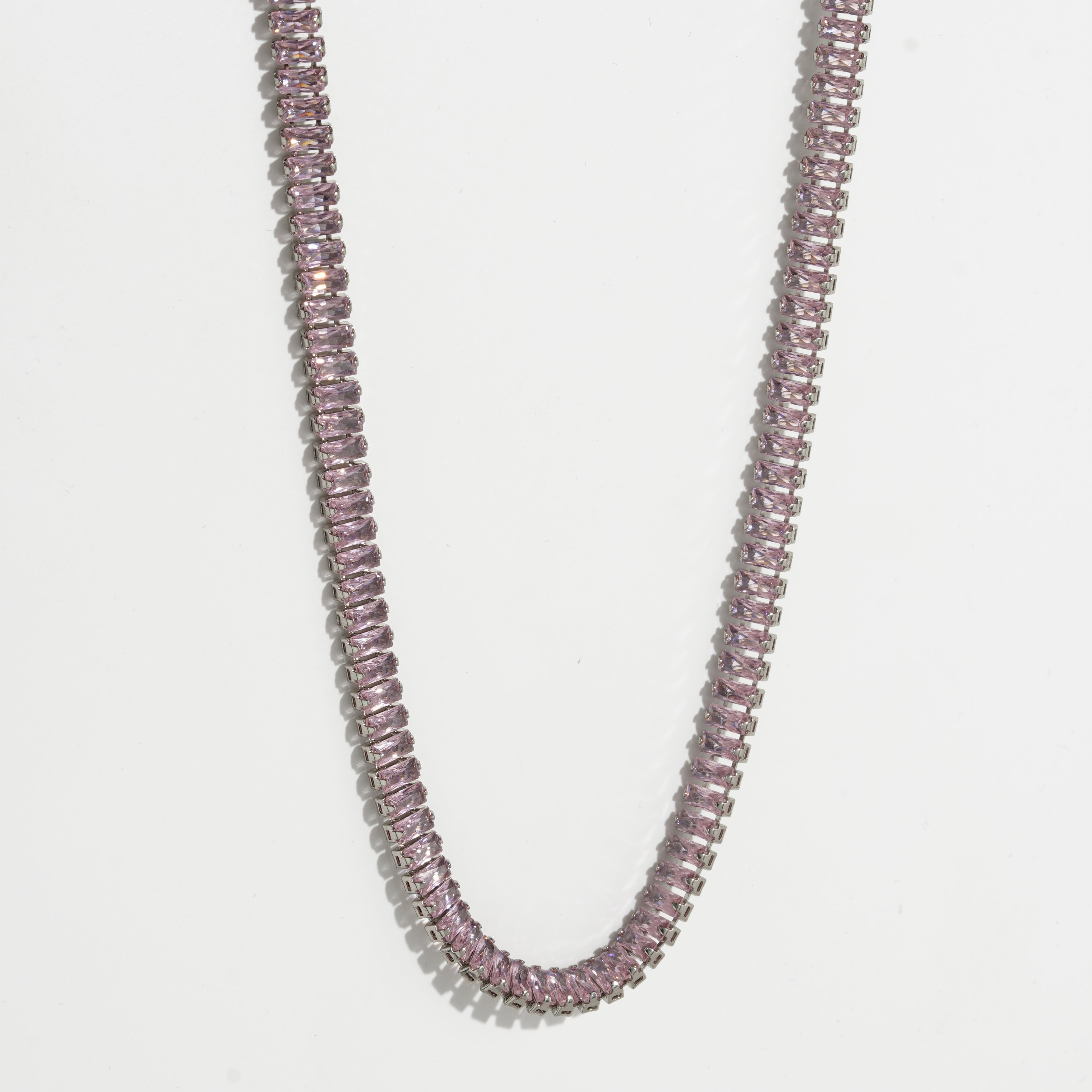 Pink Diamond Unisex Silver Tennis Chain