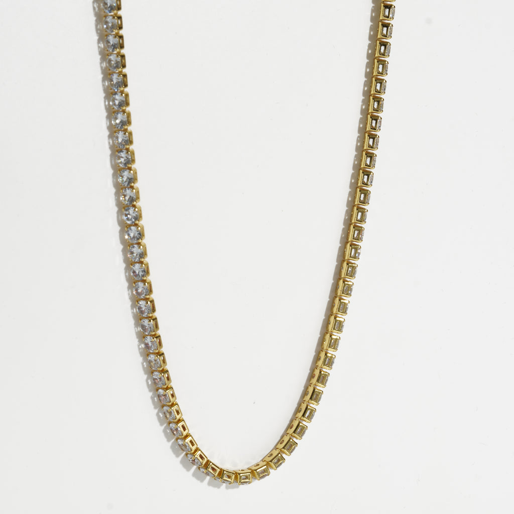 Clear Diamond Golden Unisex Tennis Chain