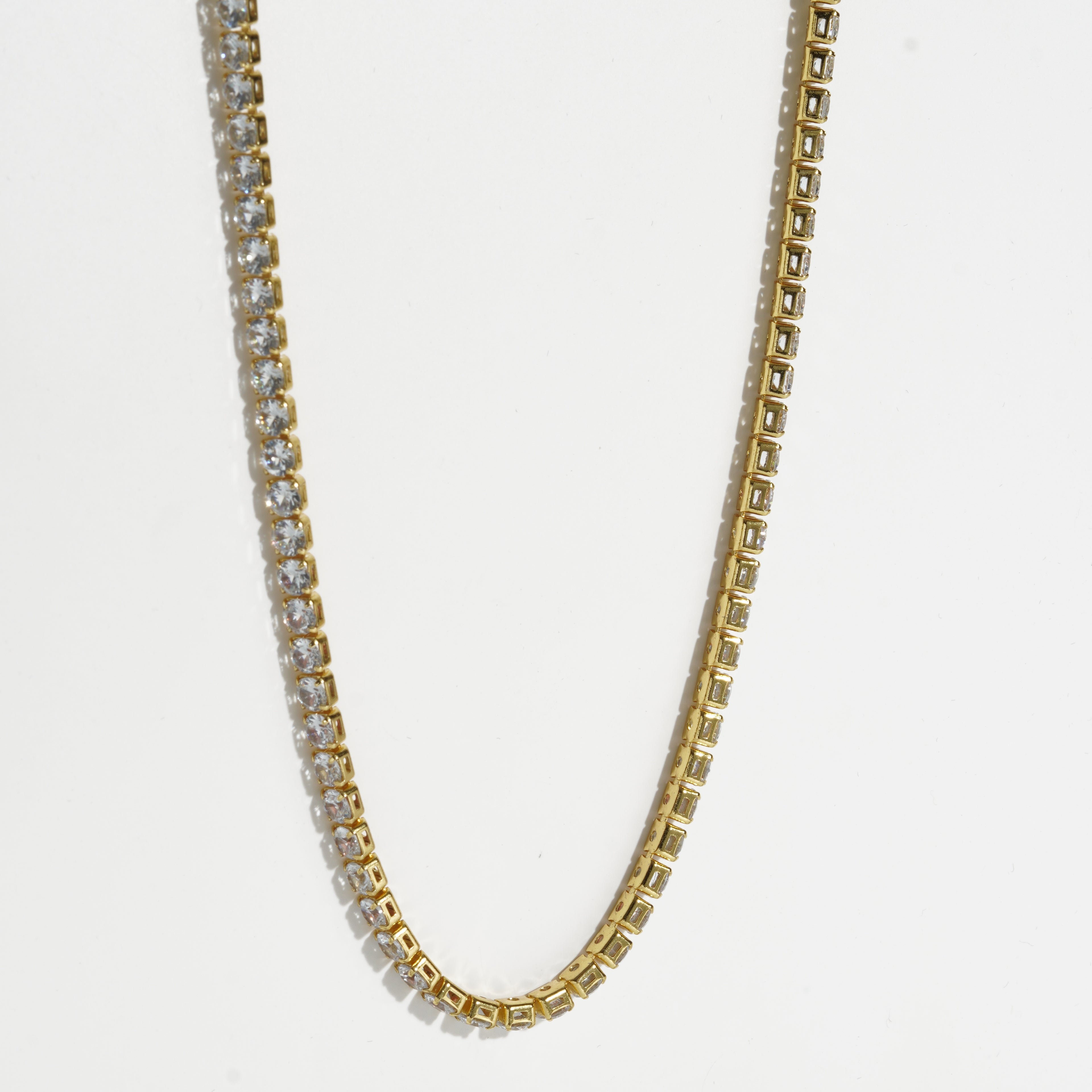 Clear Diamond Golden Unisex Tennis Chain