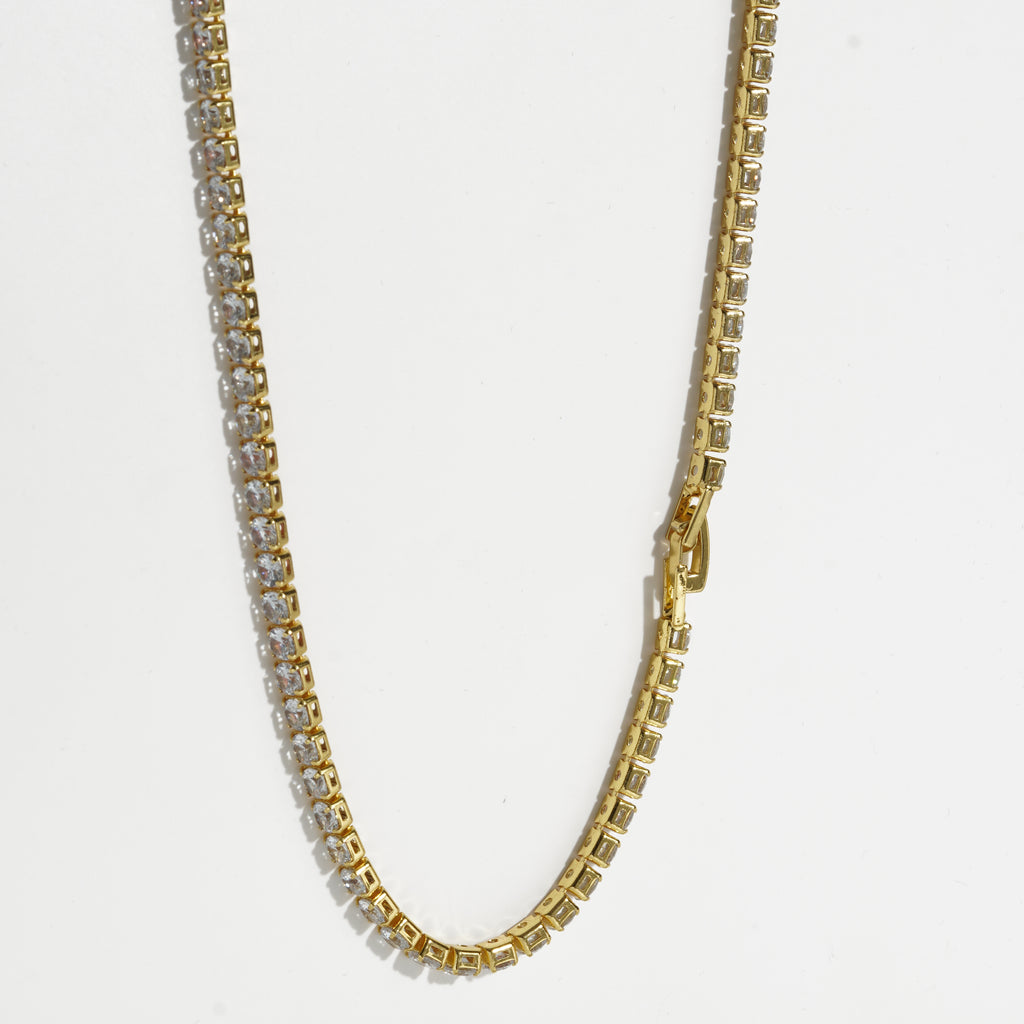 Clear Diamond Golden Unisex Tennis Chain