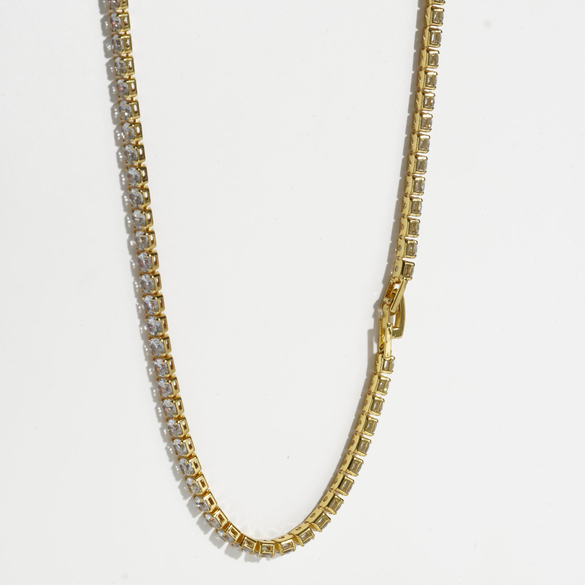 Clear Diamond Golden Unisex Tennis Chain