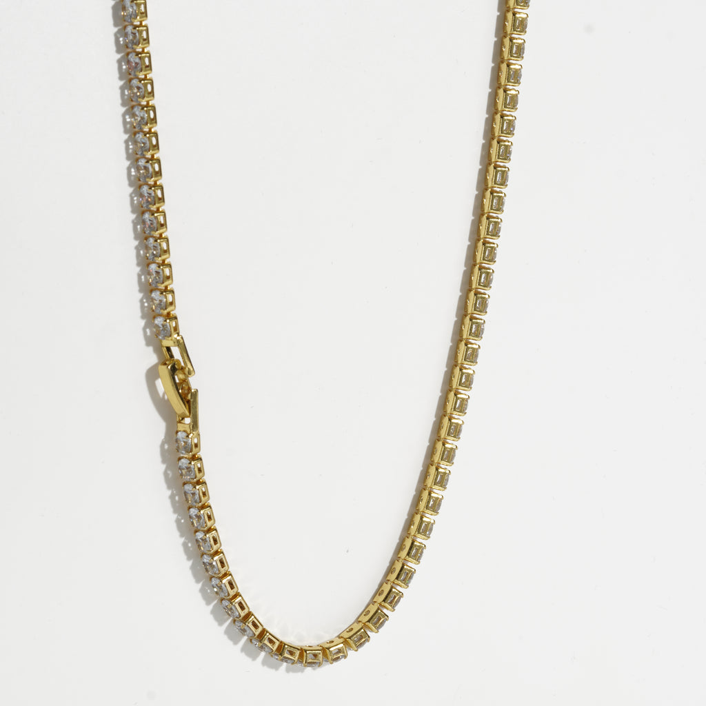 Clear Diamond Golden Unisex Tennis Chain