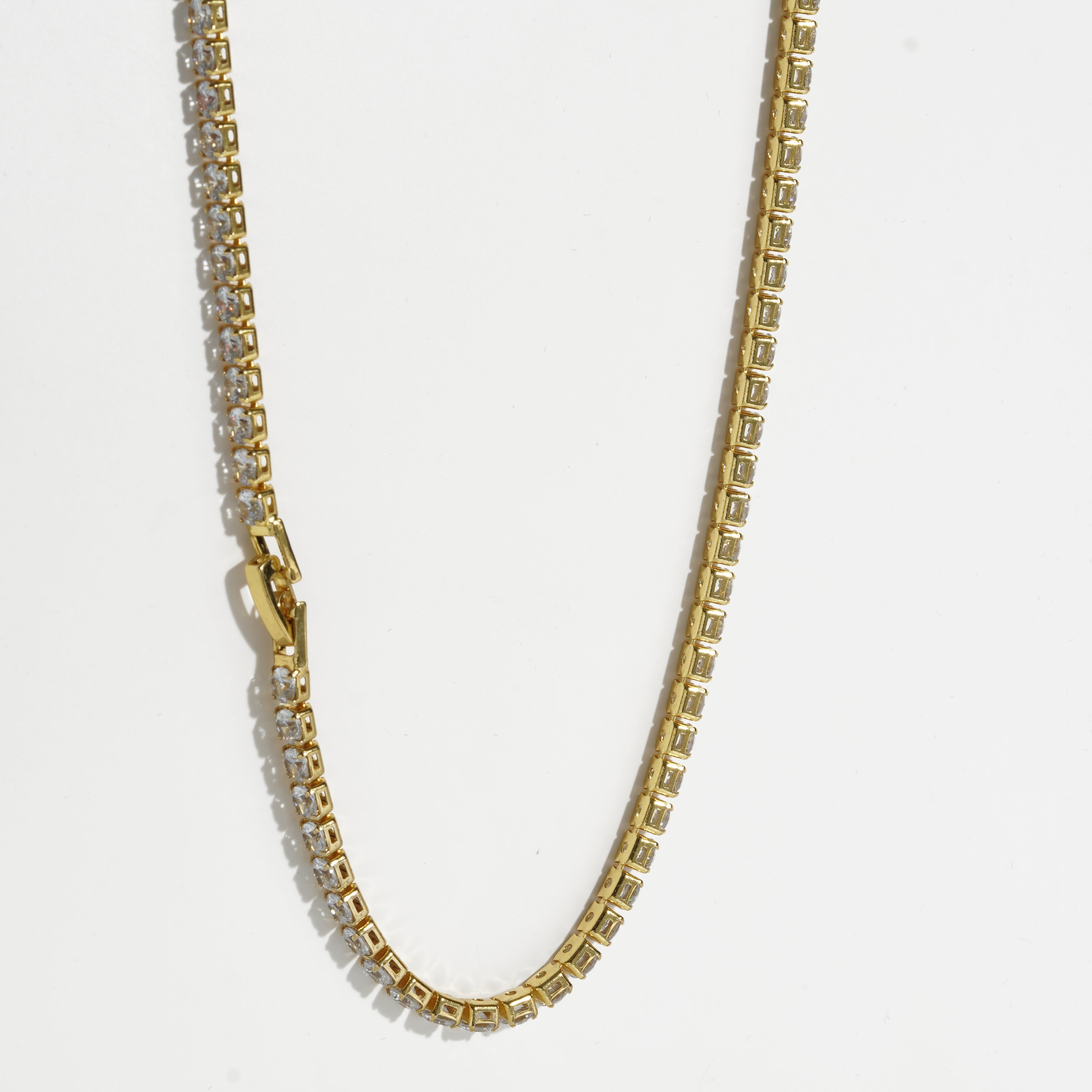 Clear Diamond Golden Unisex Tennis Chain