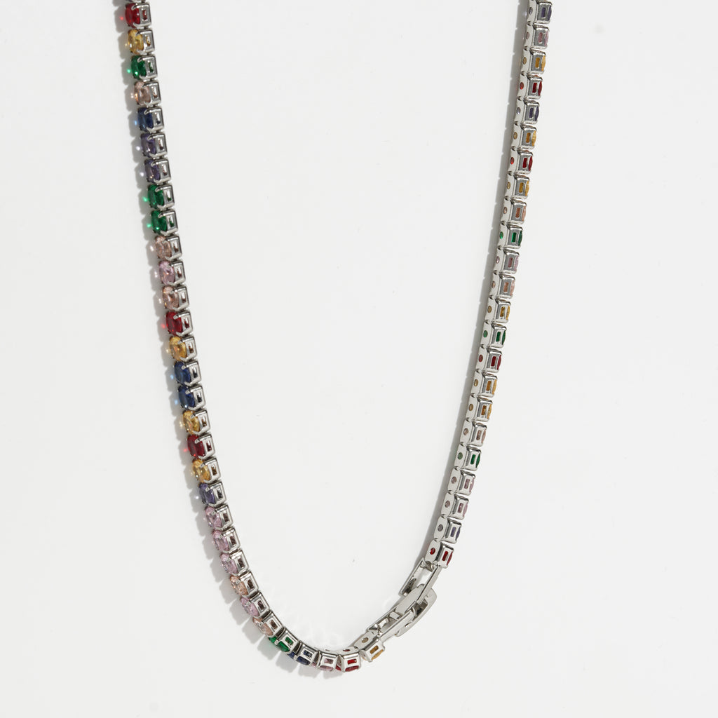 Multicolor Diamond silver Unisex Tennis Chain