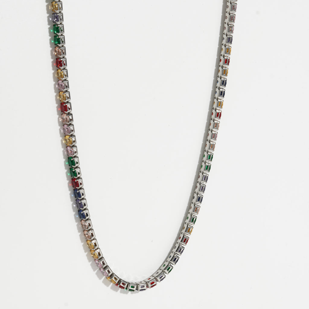 Multicolor Diamond silver Unisex Tennis Chain