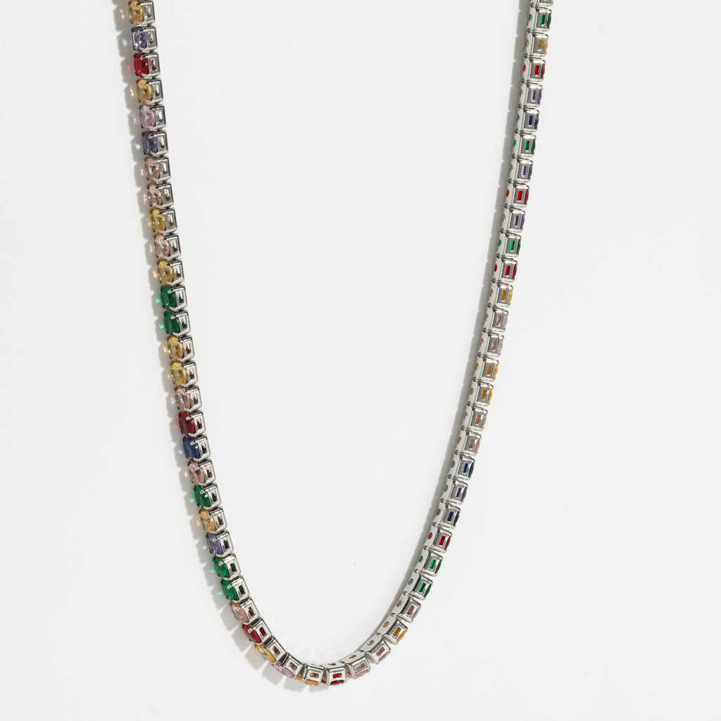 Multicolor Diamond silver Unisex Tennis Chain