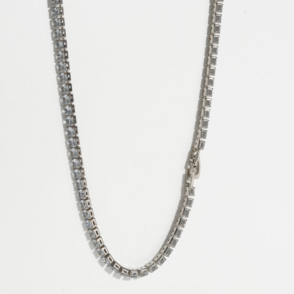 Clear Diamond Silver Unisex Tennis Chain