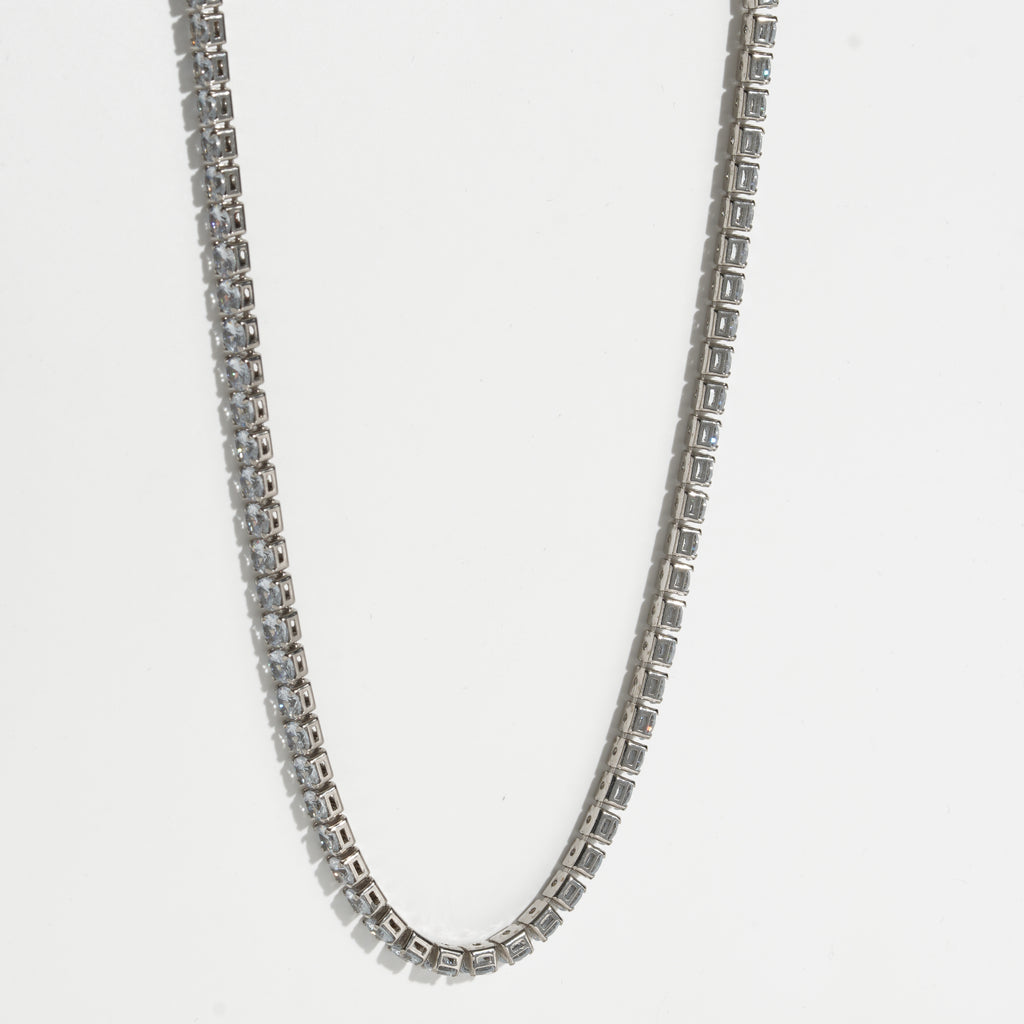 Clear Diamond Silver Unisex Tennis Chain