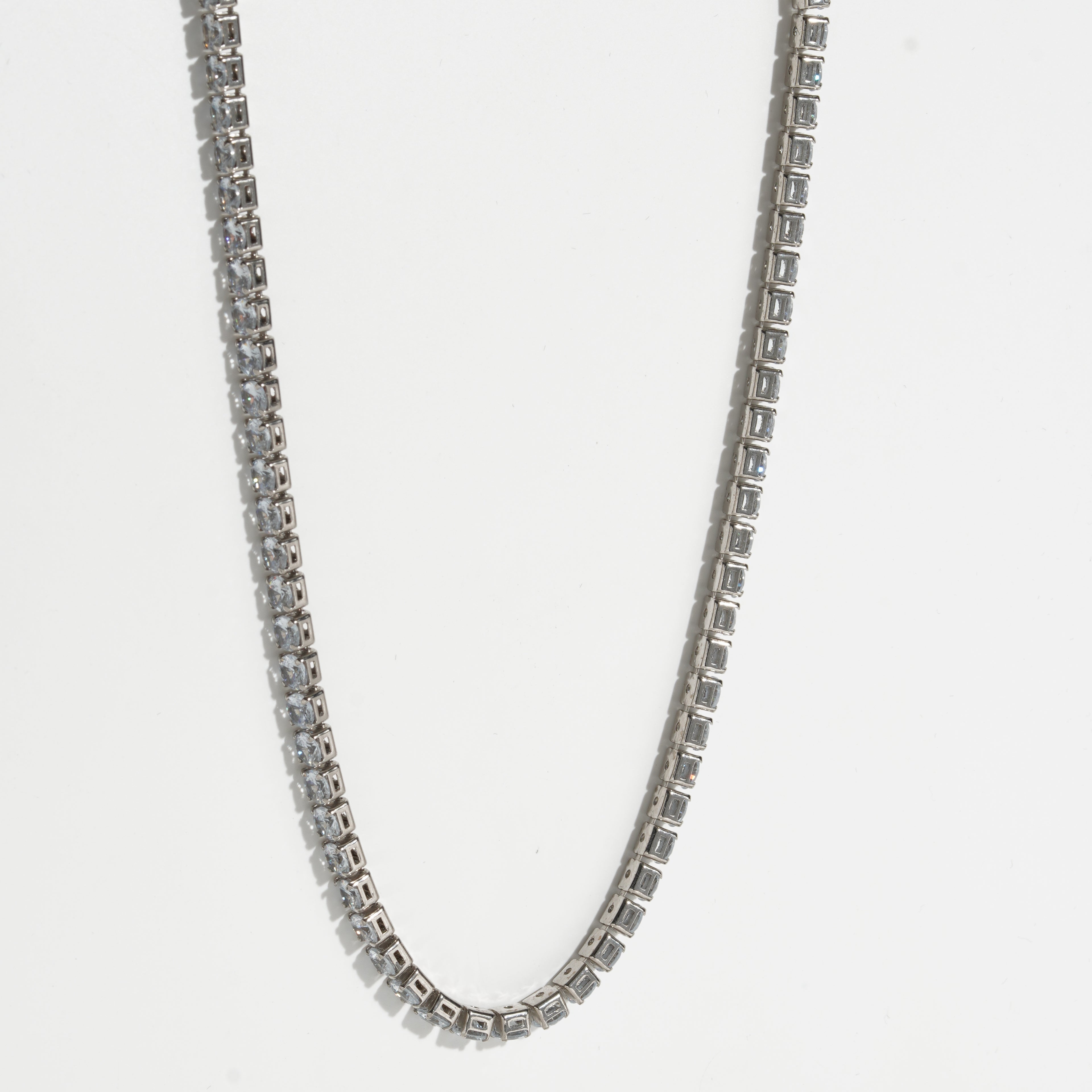 Clear Diamond Silver Unisex Tennis Chain