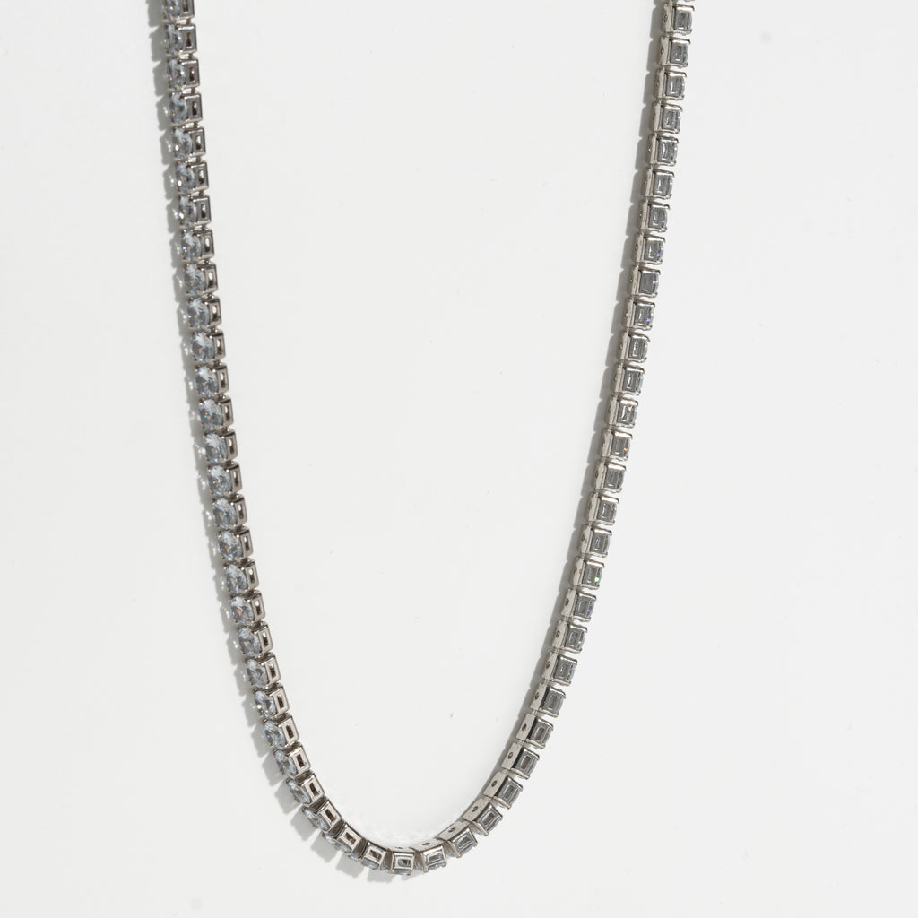 Clear Diamond Silver Unisex Tennis Chain