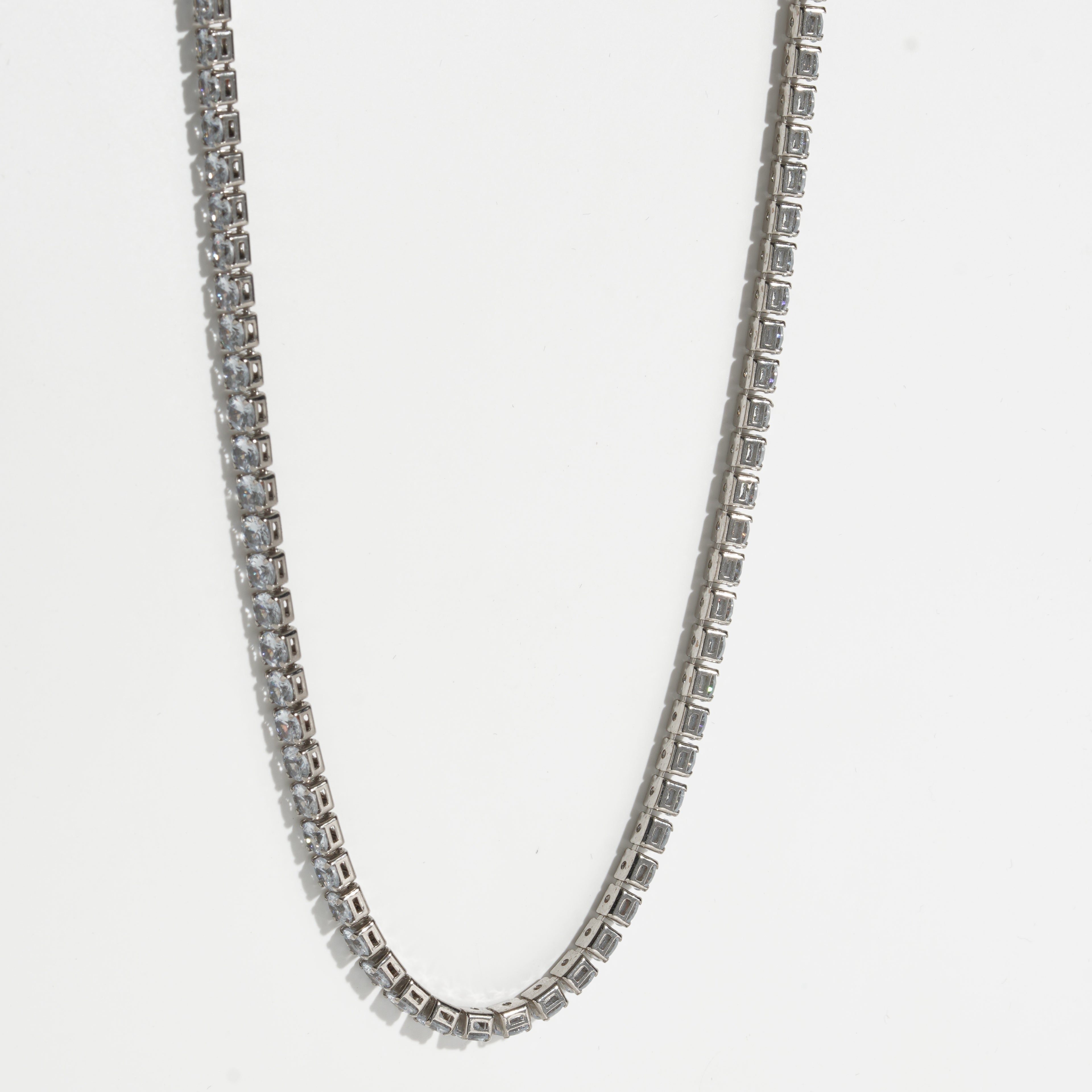 Clear Diamond Silver Unisex Tennis Chain