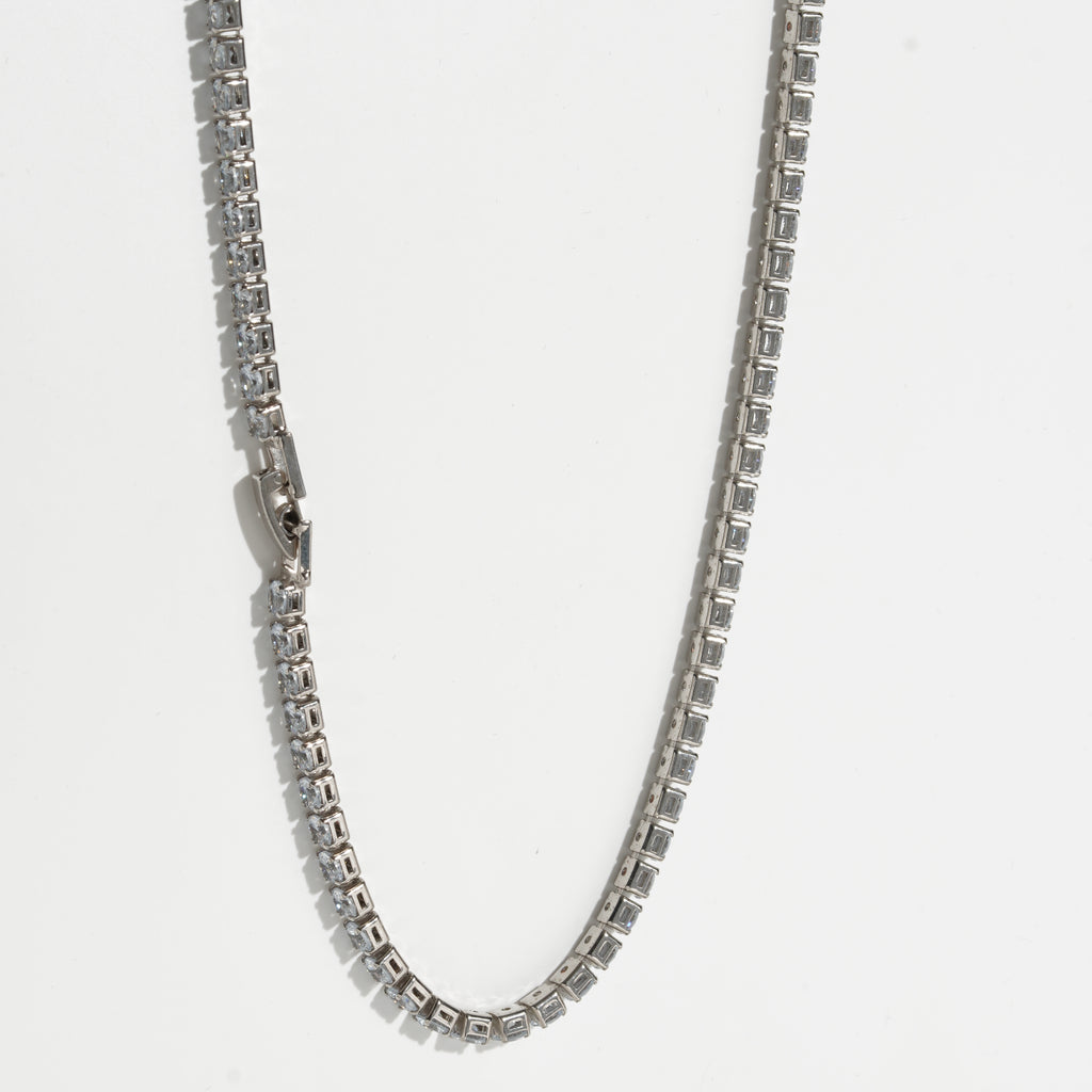 Clear Diamond Silver Unisex Tennis Chain