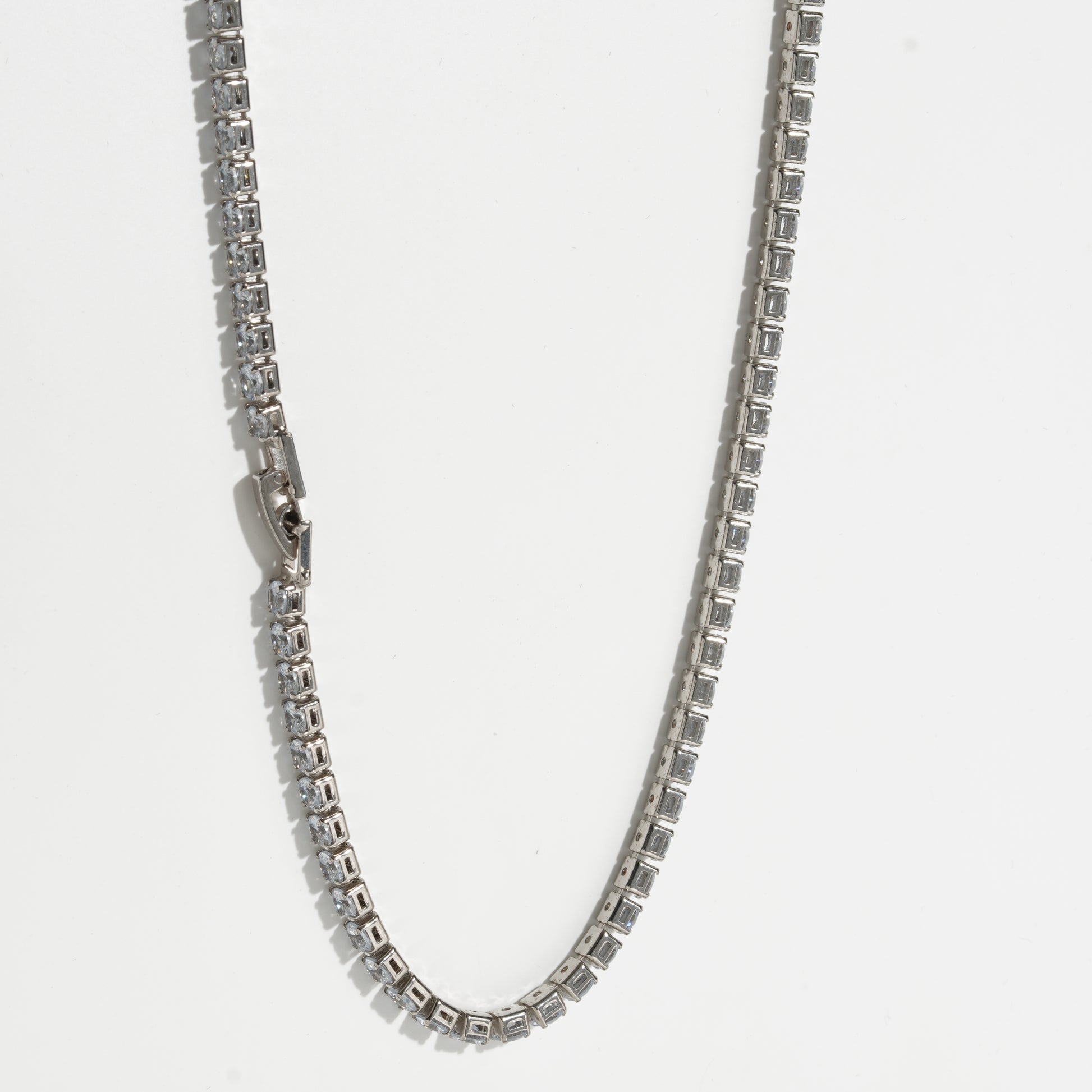 Clear Diamond Silver Unisex Tennis Chain