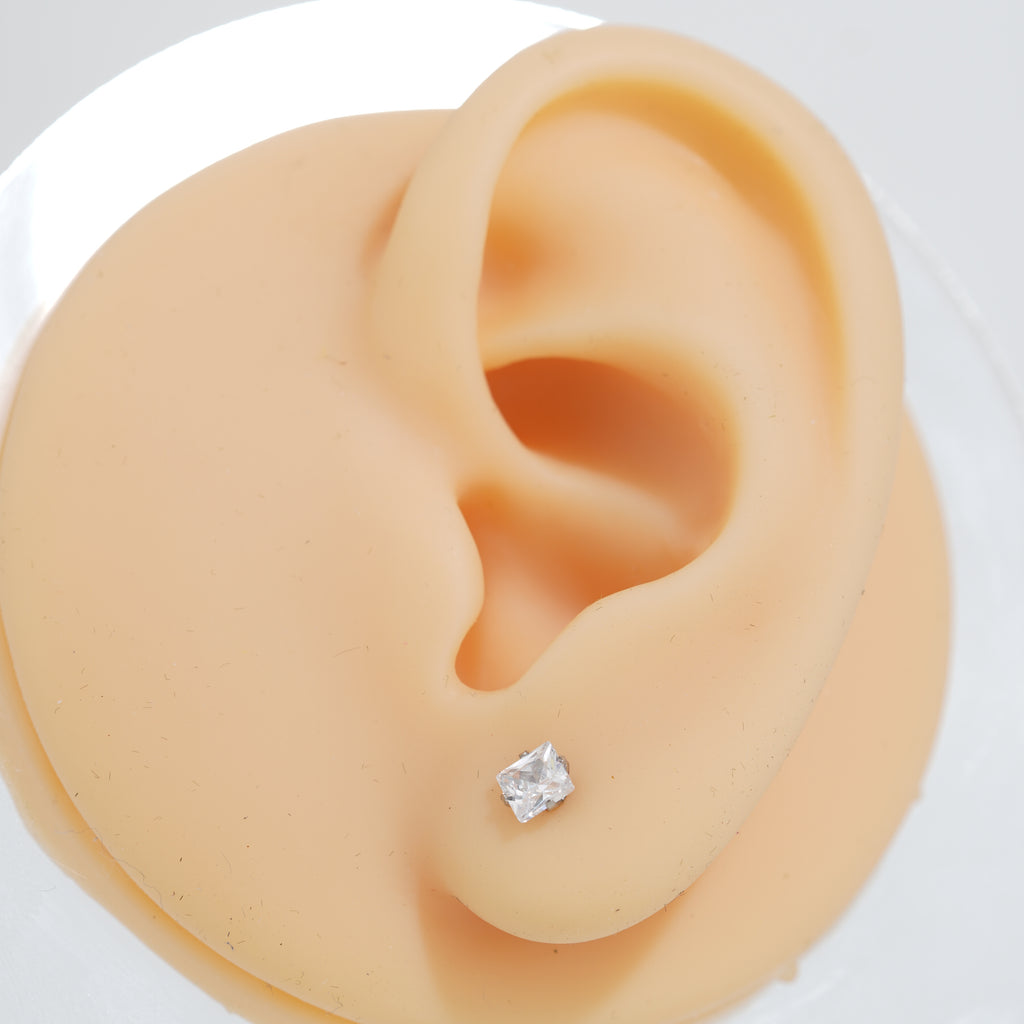6: Fit Square Cuban Zircon Diamound Studs UNISEX Set of 20pcs. (4 MM)