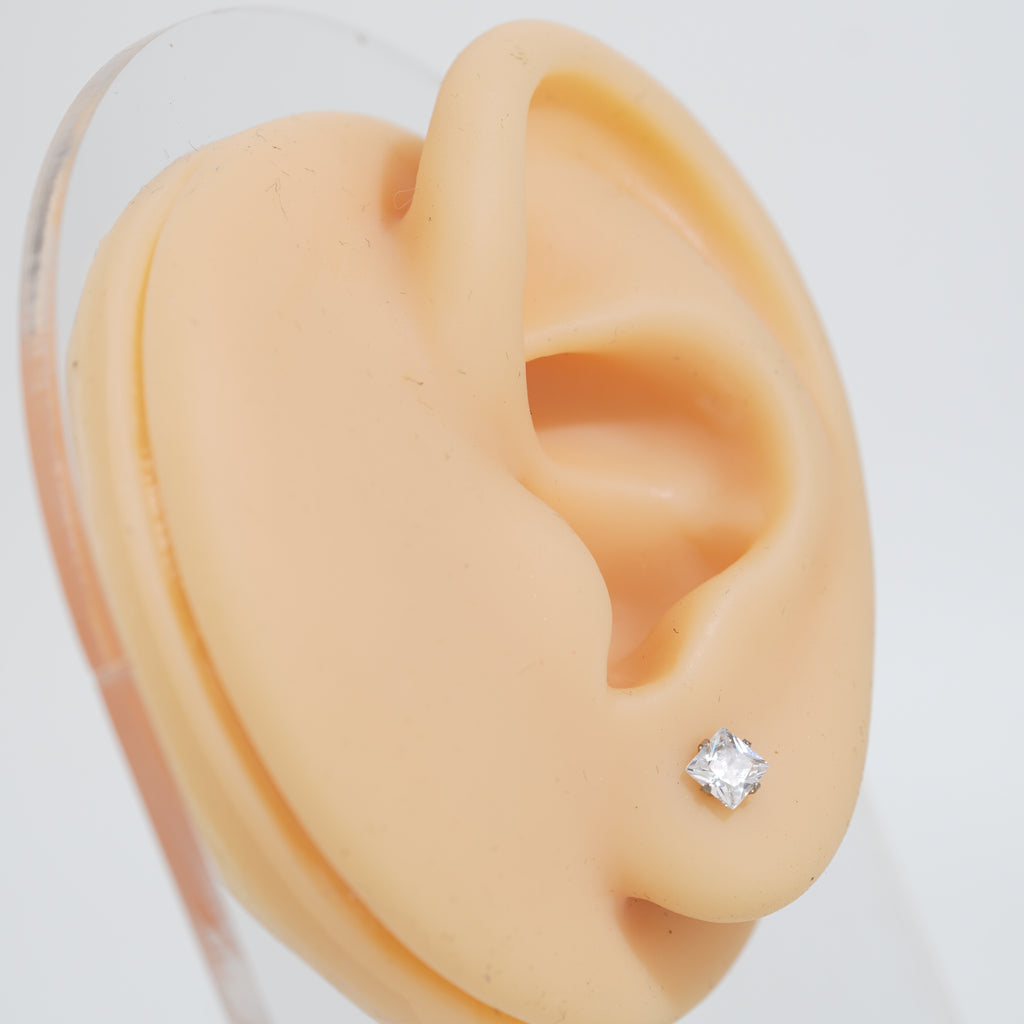 6: Fit Square Cuban Zircon Diamound Studs UNISEX Set of 20pcs. (4 MM)