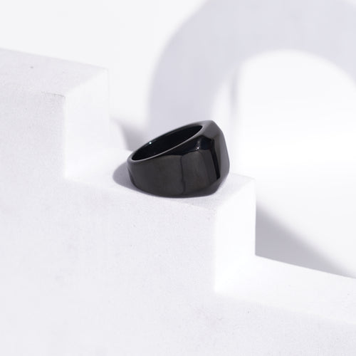 (89) geometric black polished men rings