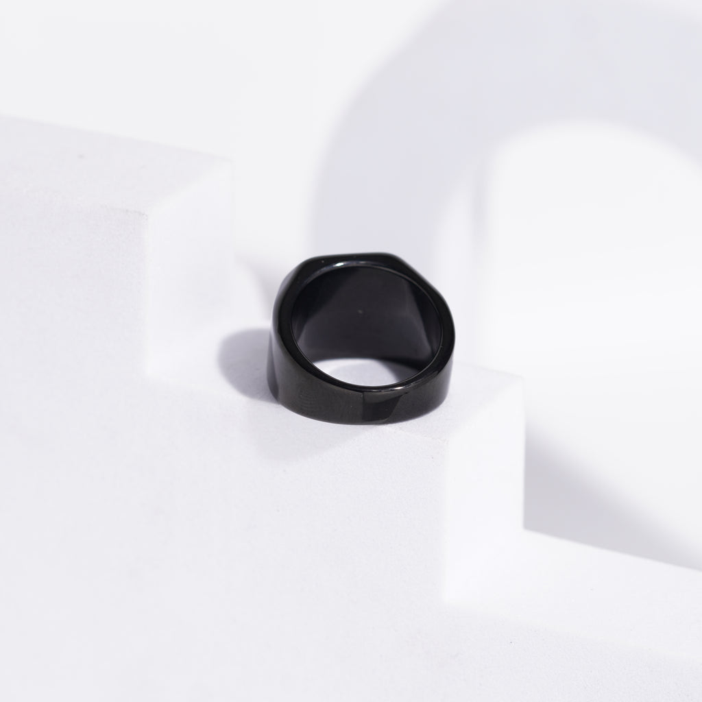 (89) geometric black polished men rings