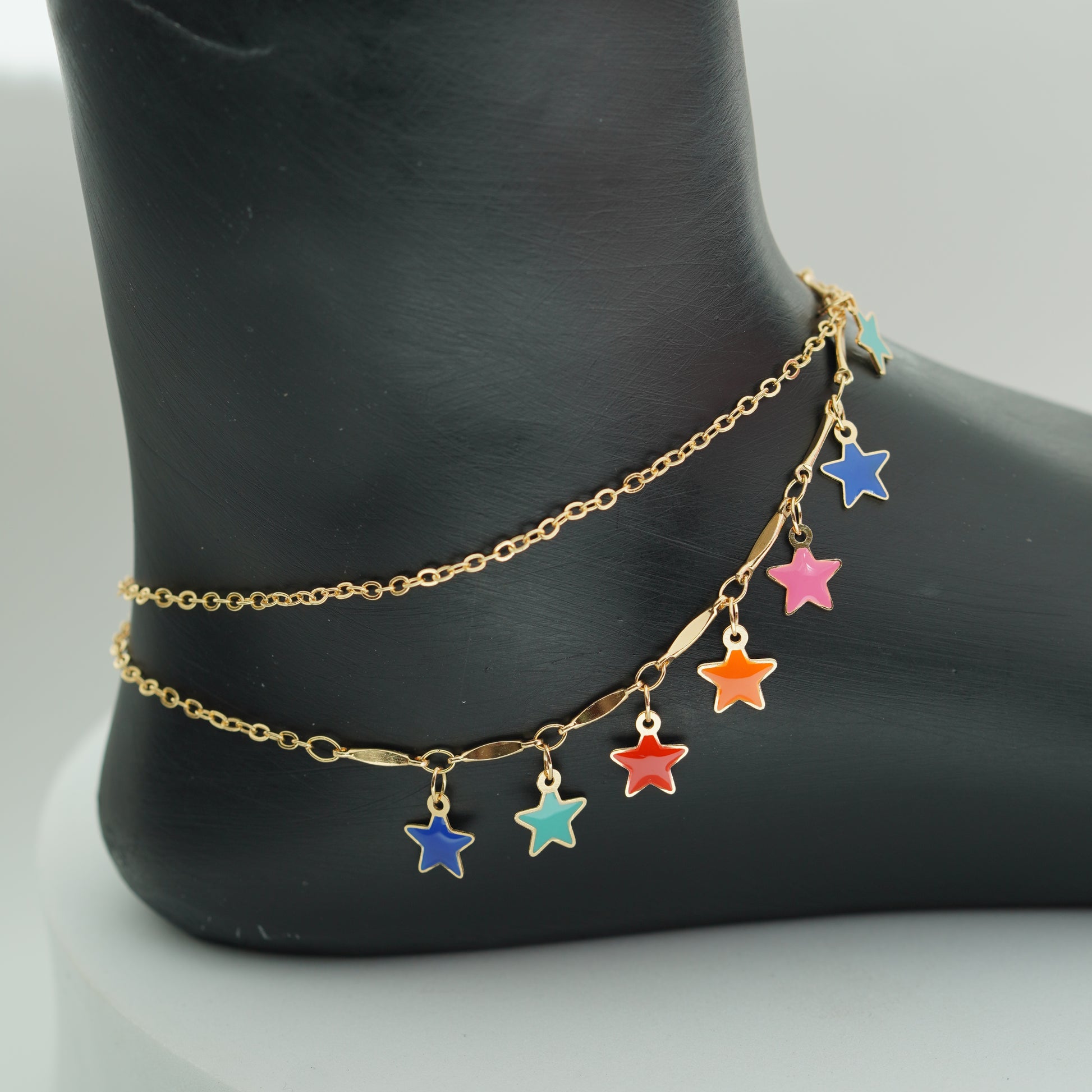 (4D) MULTICOLOUR STARS DOUBLE LAYER ANKLET