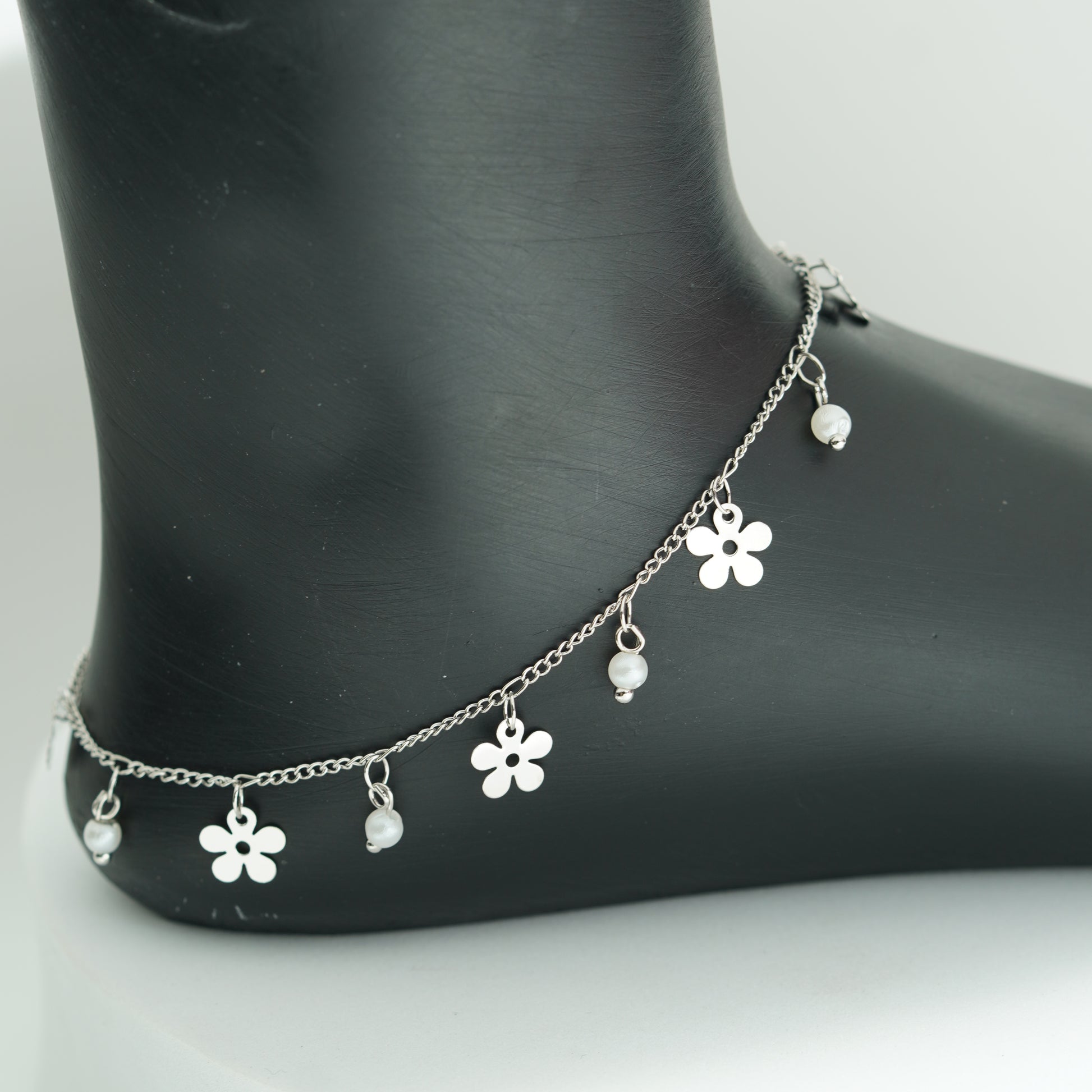 (3A) FLOWER PEARL ANKLET
