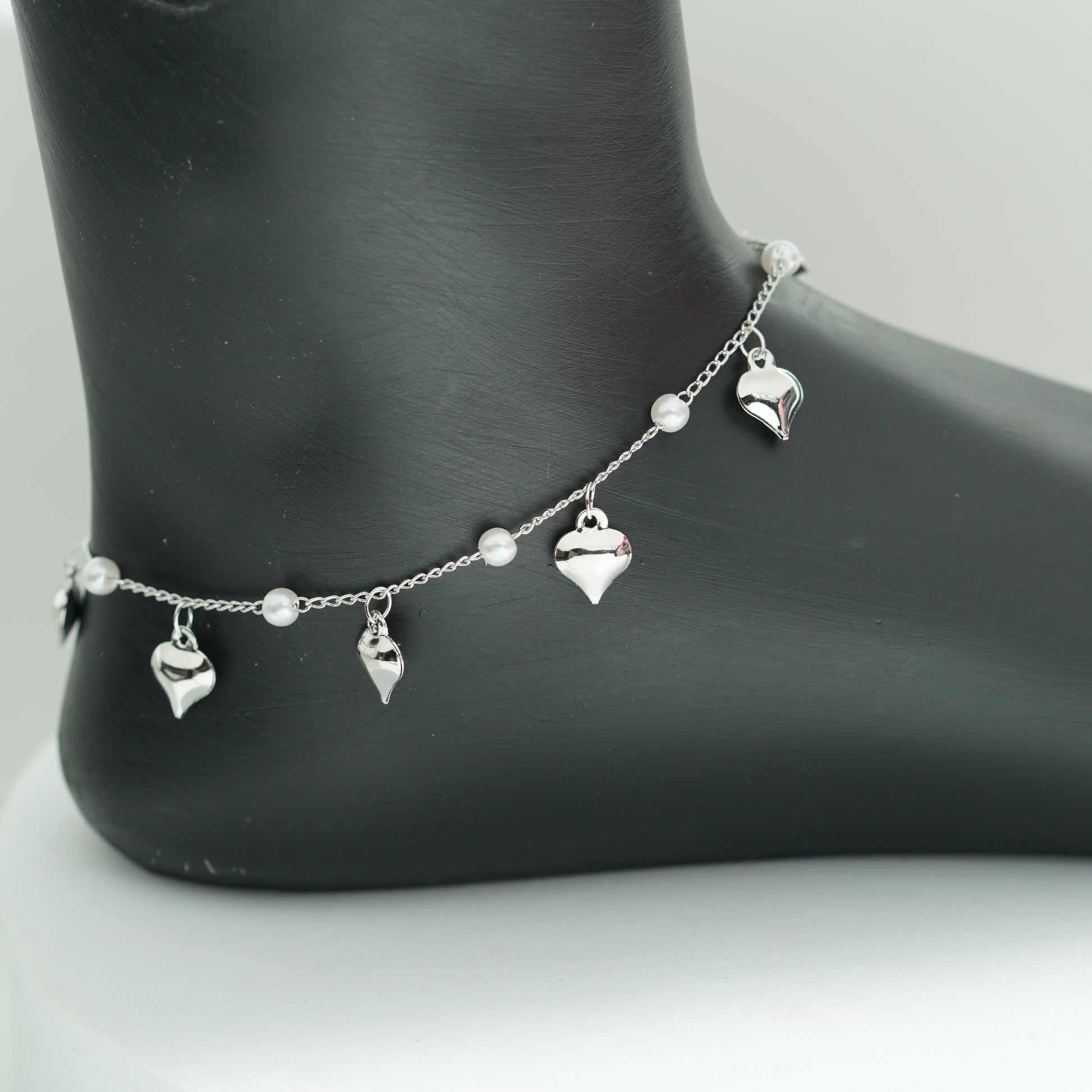 (1B) HEART PERL CHARM ANKLET