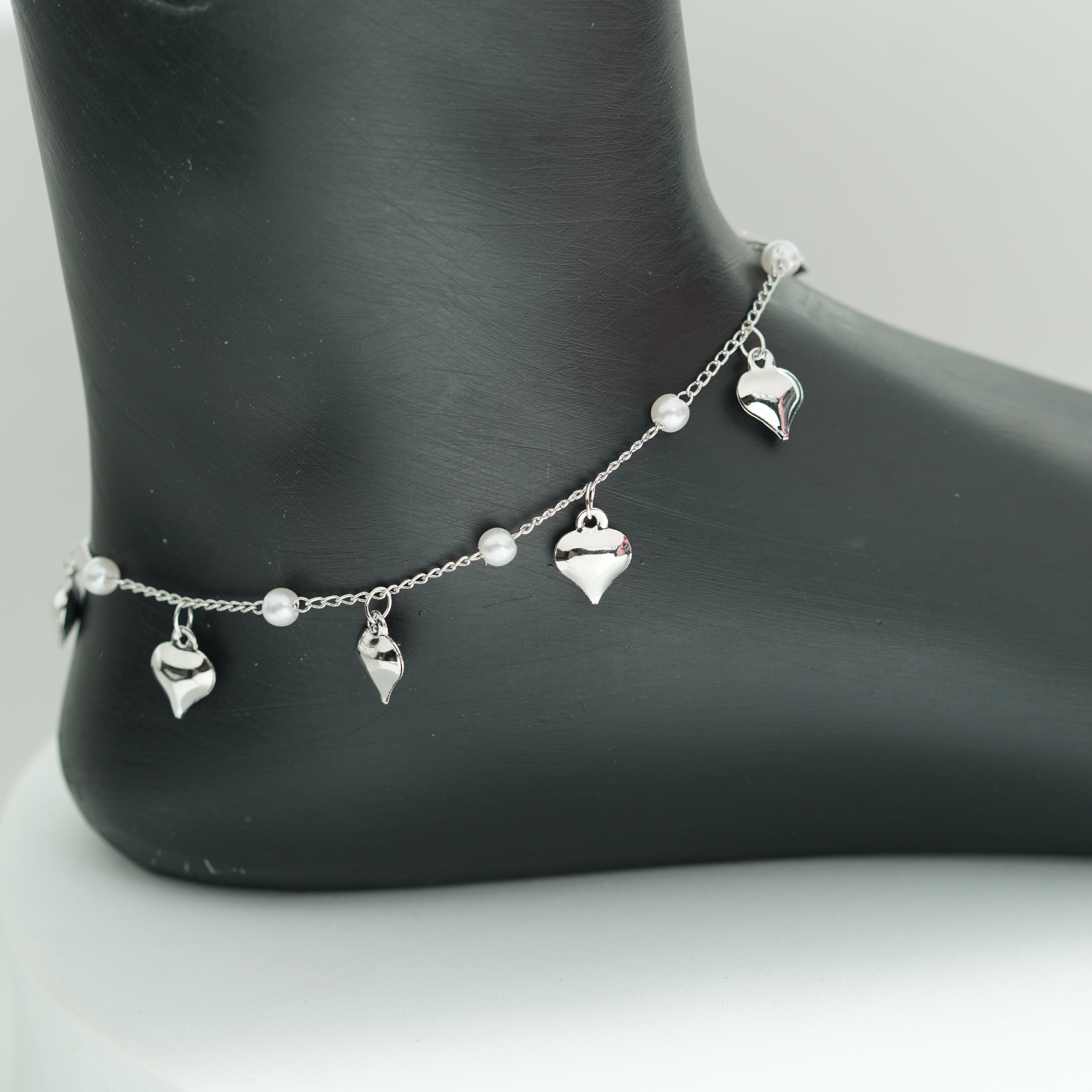 (1B) HEART PERL CHARM ANKLET