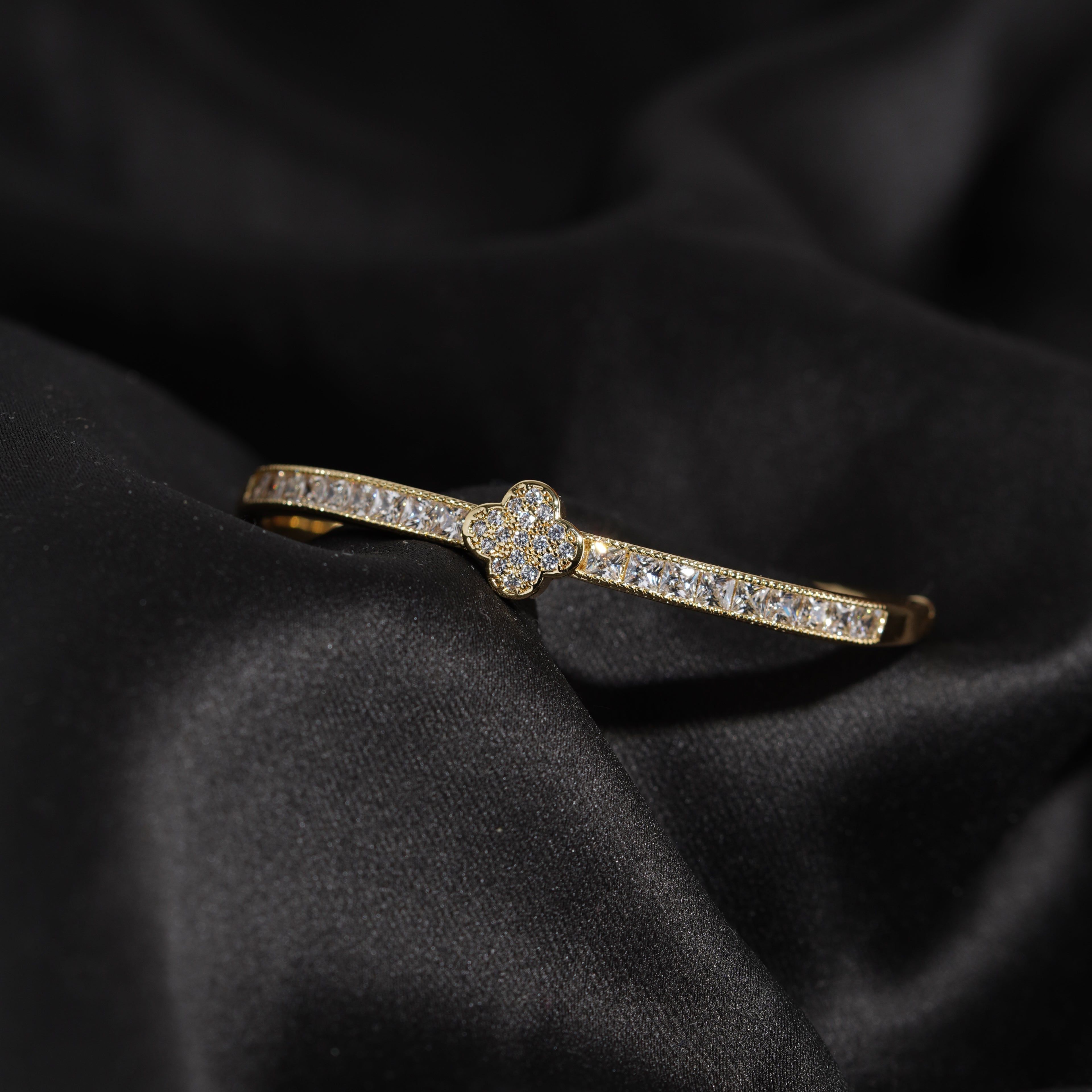 Premium Gold-Plated Clover Leaf Stone Ladies Kada