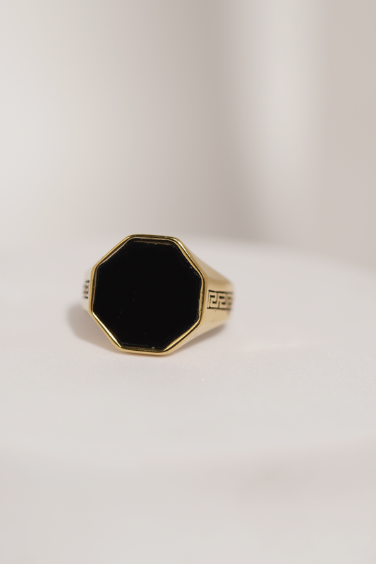 Gold with Black Stone Stainless Steel Ring For Men worldjewel.in men's ring