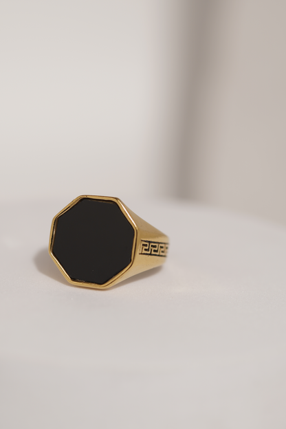 Gold with Black Stone Stainless Steel Ring For Men worldjewel.in men's ring