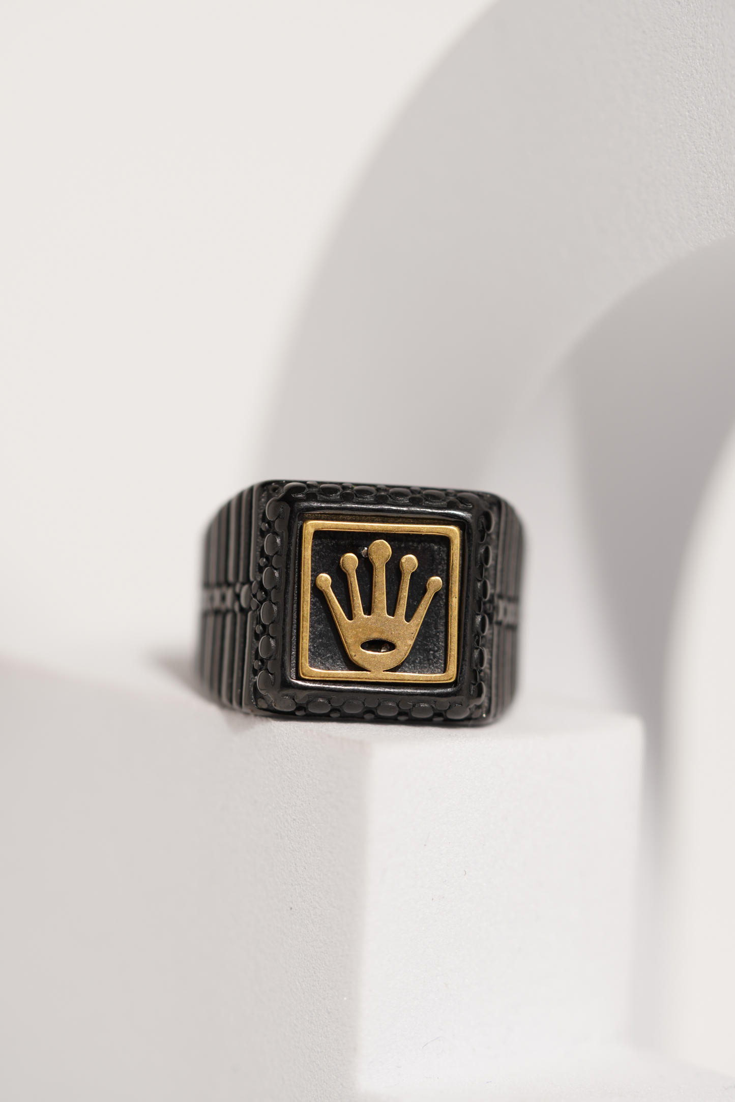 Matte Black & Golden Crown Stainless Steel Finger Ring For Men worldjewel.in men's ring