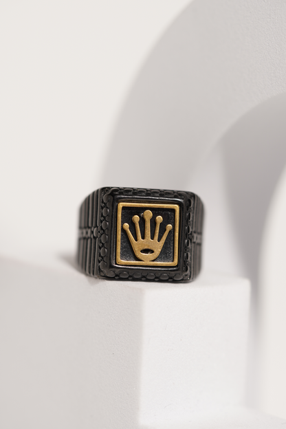 Matte Black & Golden Crown Stainless Steel Finger Ring For Men worldjewel.in men's ring