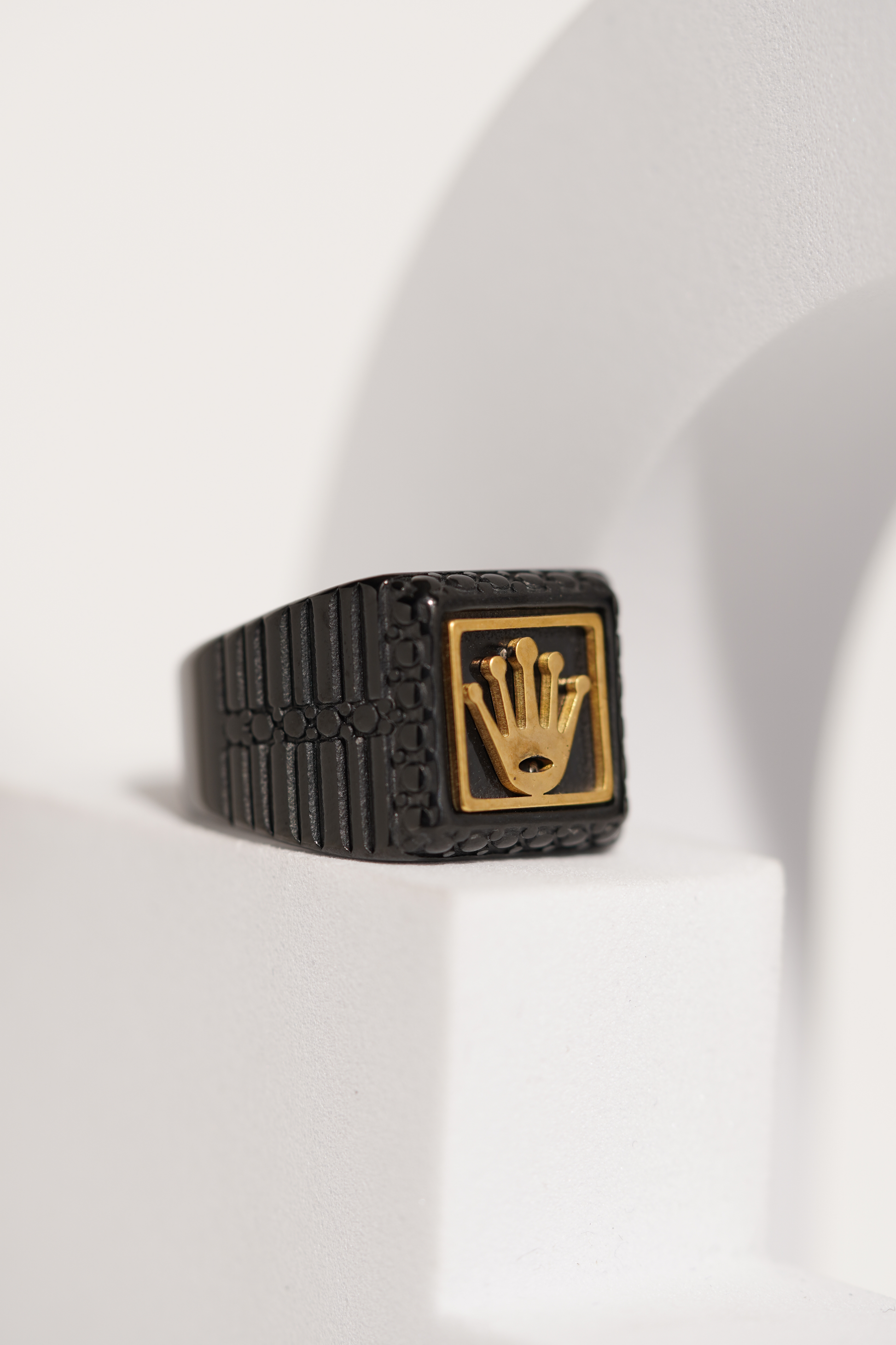 Matte Black & Golden Crown Stainless Steel Finger Ring For Men worldjewel.in men's ring