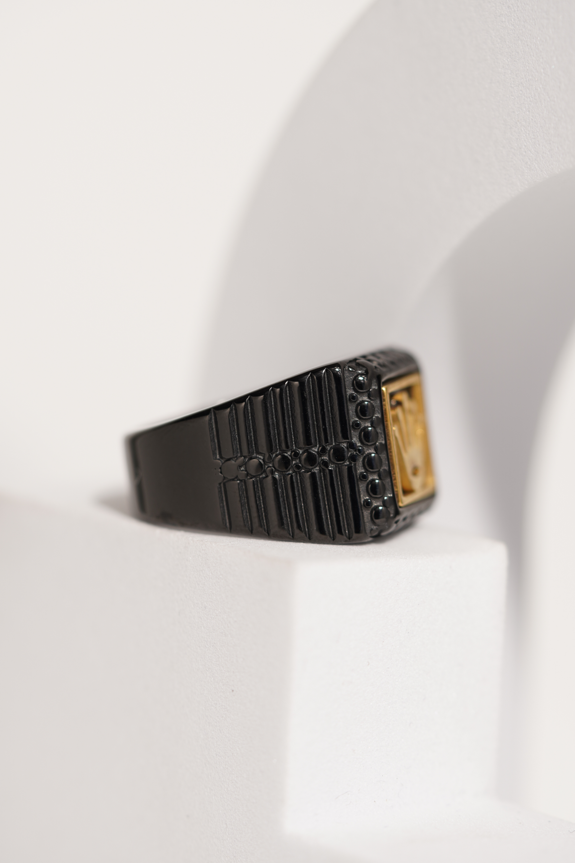 Matte Black & Golden Crown Stainless Steel Finger Ring For Men worldjewel.in men's ring
