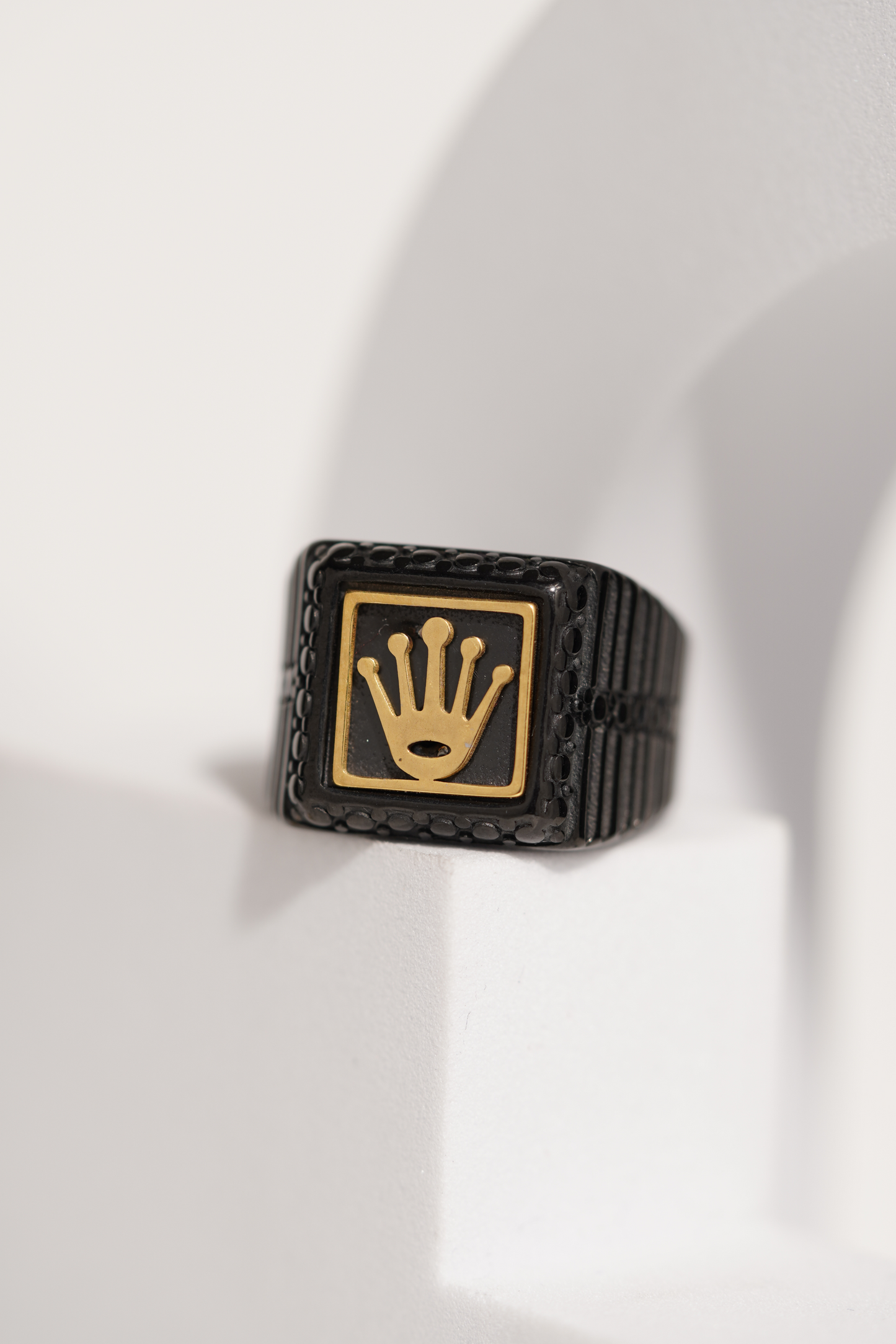 Matte Black & Golden Crown Stainless Steel Finger Ring For Men worldjewel.in men's ring